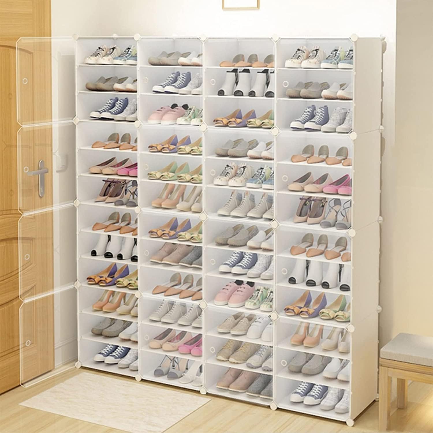 DYRABREST Armario apilable de almacenamiento de zapatos deportivos con puertas, organizador de zapatos de 12 niveles para armario, estante de