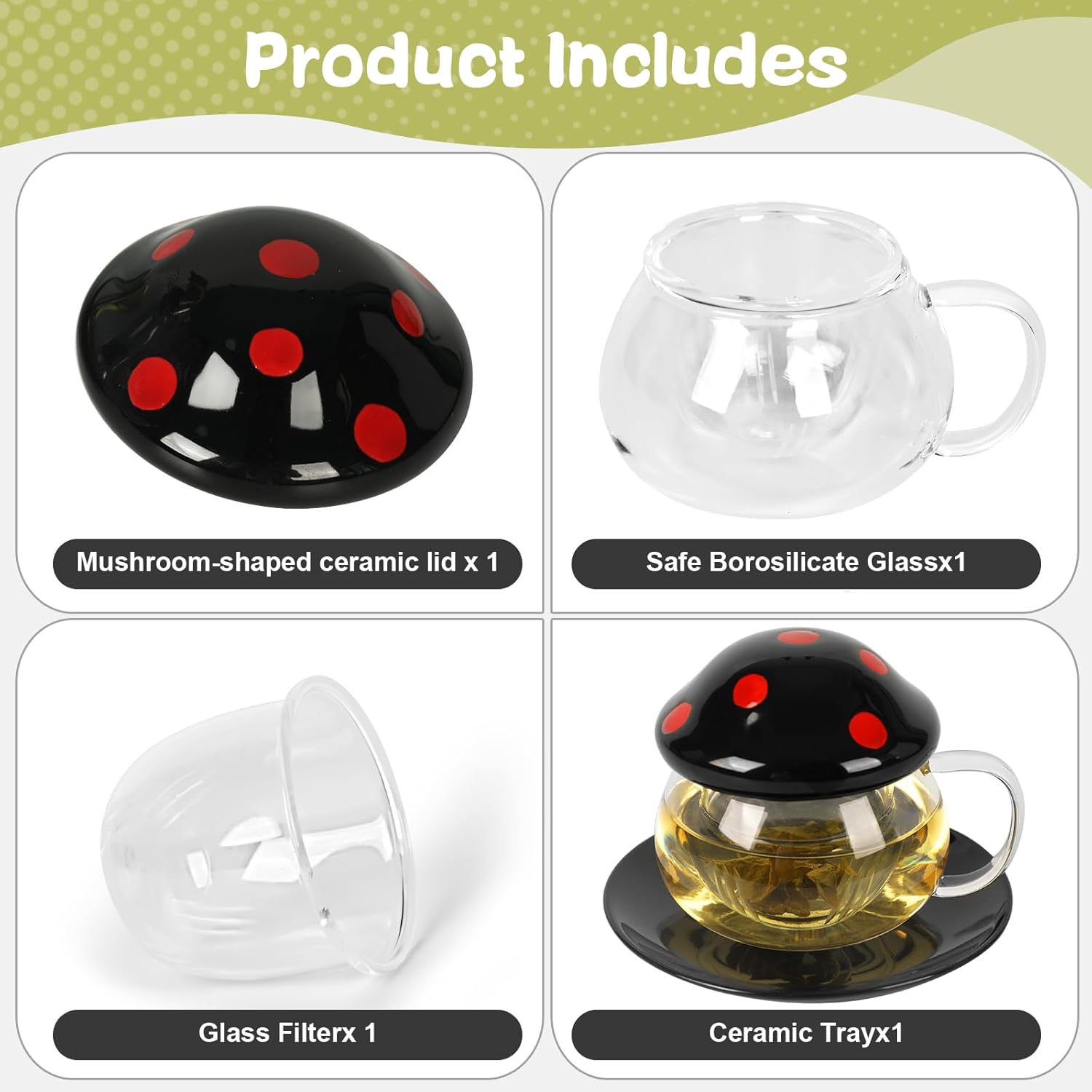 Juego de tazas de té de cerámica gótica con infusor y tapa, taza de té de cerámica gótica con infusor y tapa de 9.8 fl oz10 onzas para Halloween,