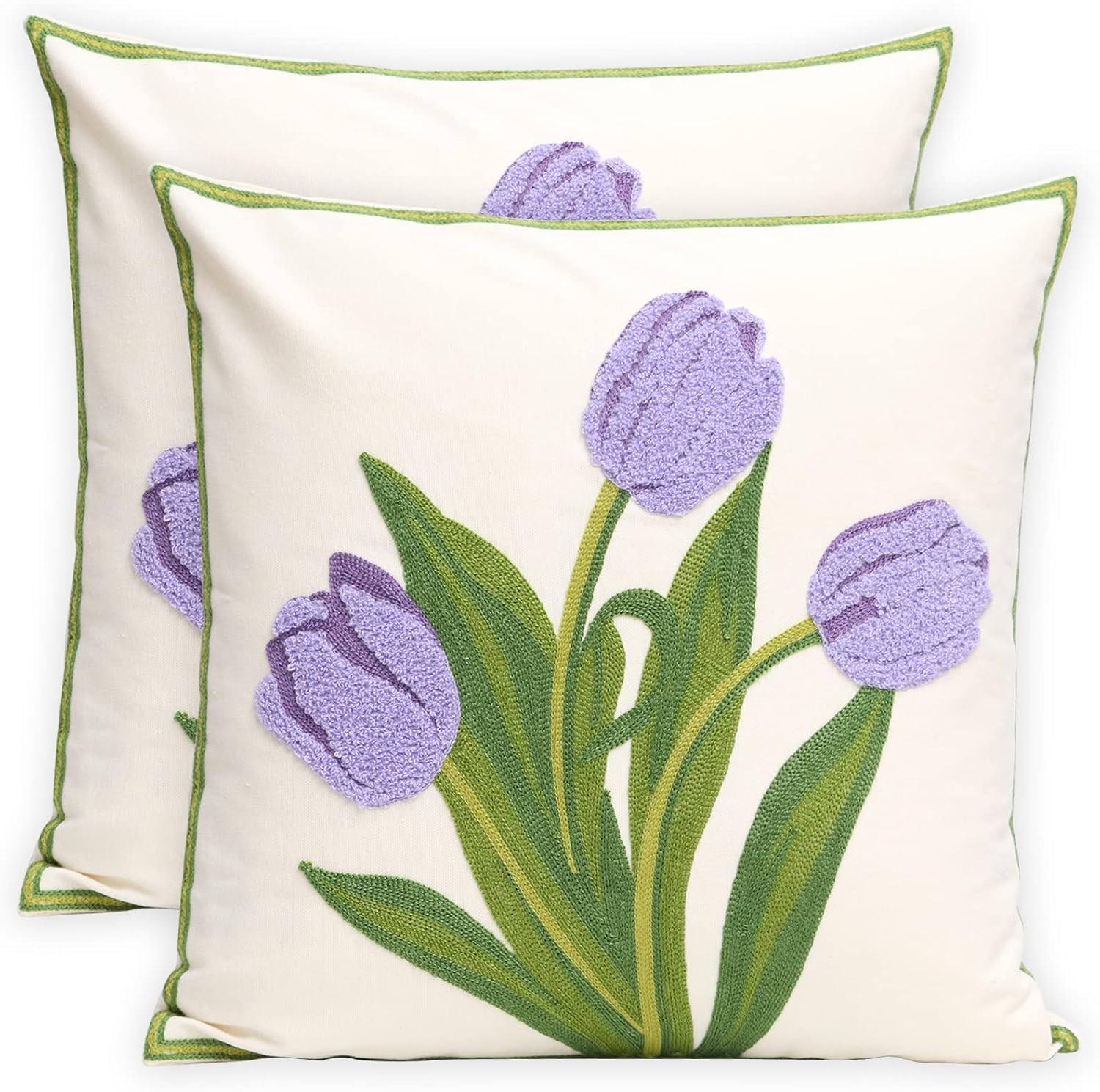 Paquete de 2 fundas de almohada decorativas bordadas de 18 x 18 pulgadas, fundas de almohada florales de granja para sala de estar, sofá o cama