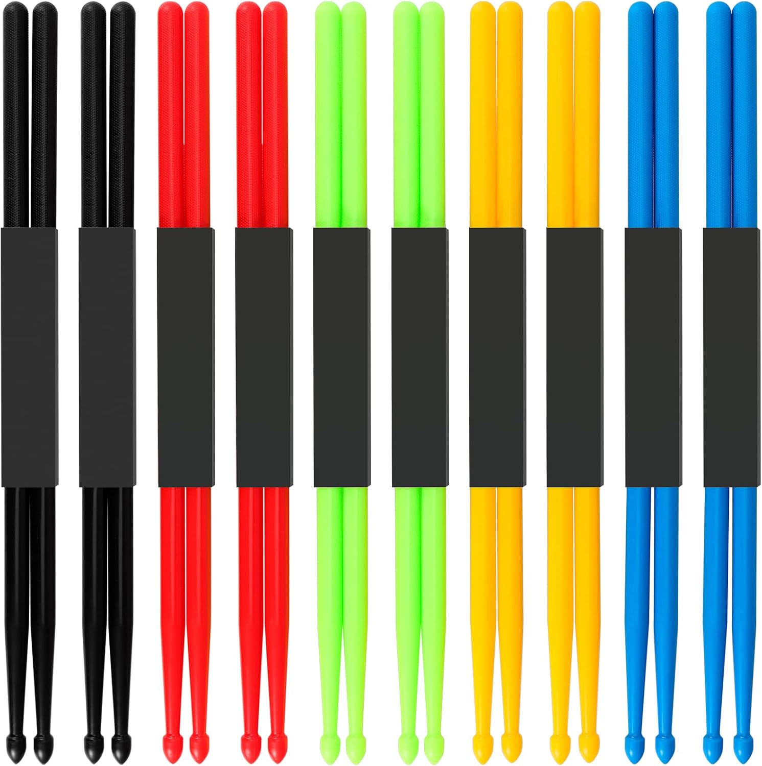 10 pares de baquetas de nailon 5A, baquetas de ejercicio de plástico antideslizante, baquetas multicolor para percusión de instrumentos, práctica,
