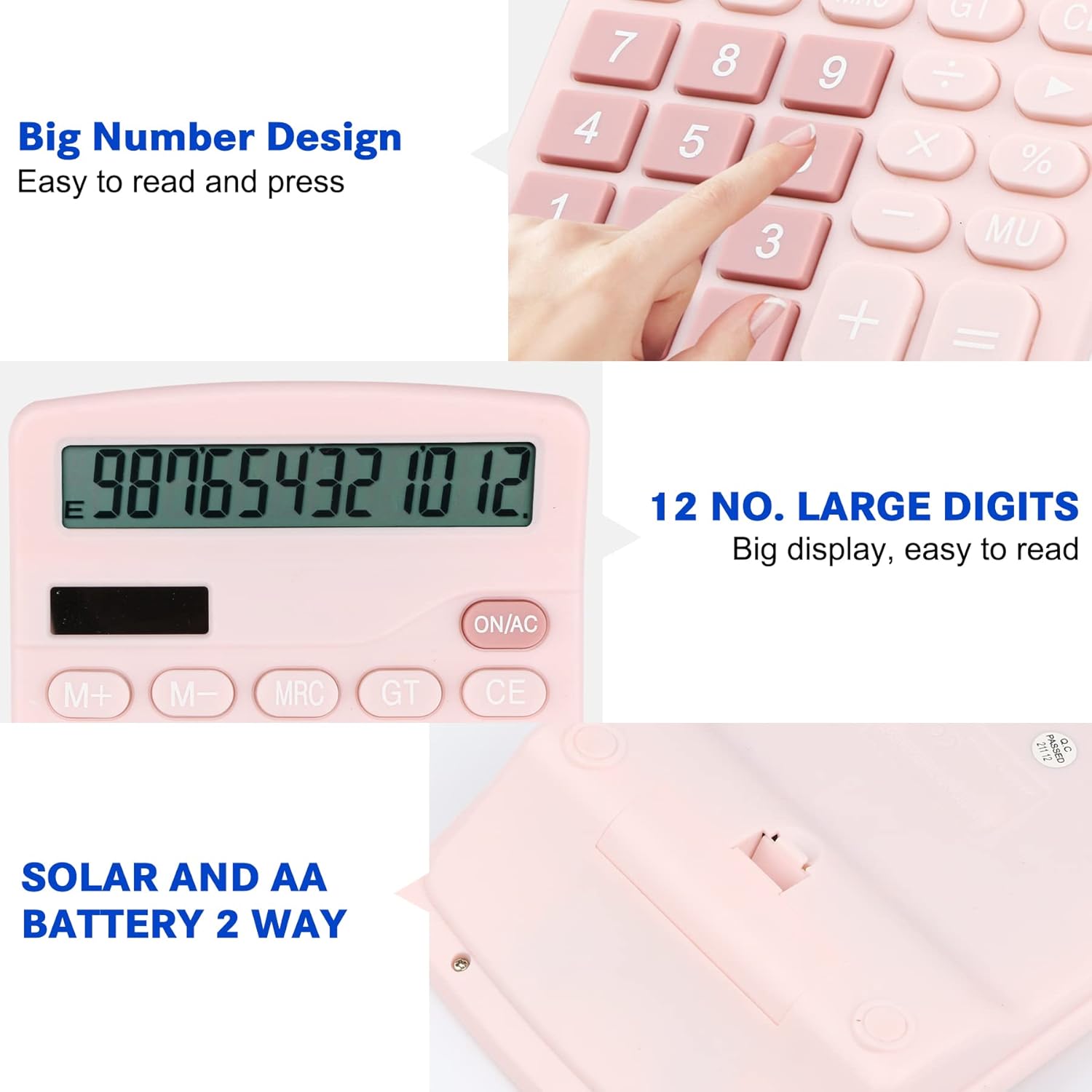 Calculadora de escritorio, calculadora electrónica compacta de 12 dígitos con batería solar de 12 dígitos con pantalla LCD, calculadoras científicas