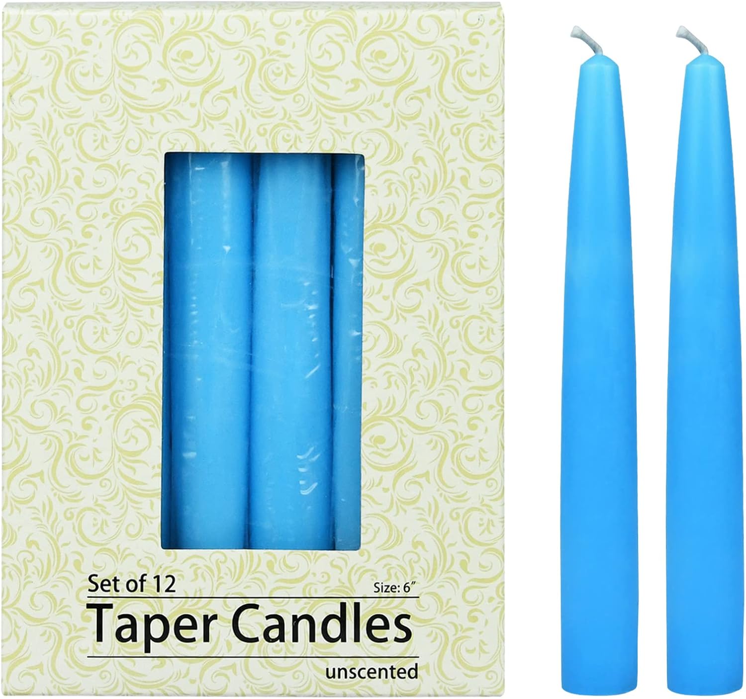 Velas cónicas de 12 piezas, 6 pulgadas, azul claro