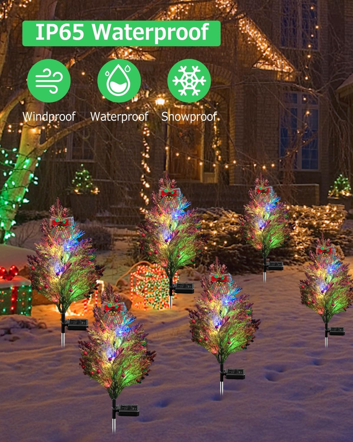 Luces solares para árbol de Navidad para decoración de jardín al aire libre, luces LED solares de camino de 2.4 pies, luces solares parpadeantes