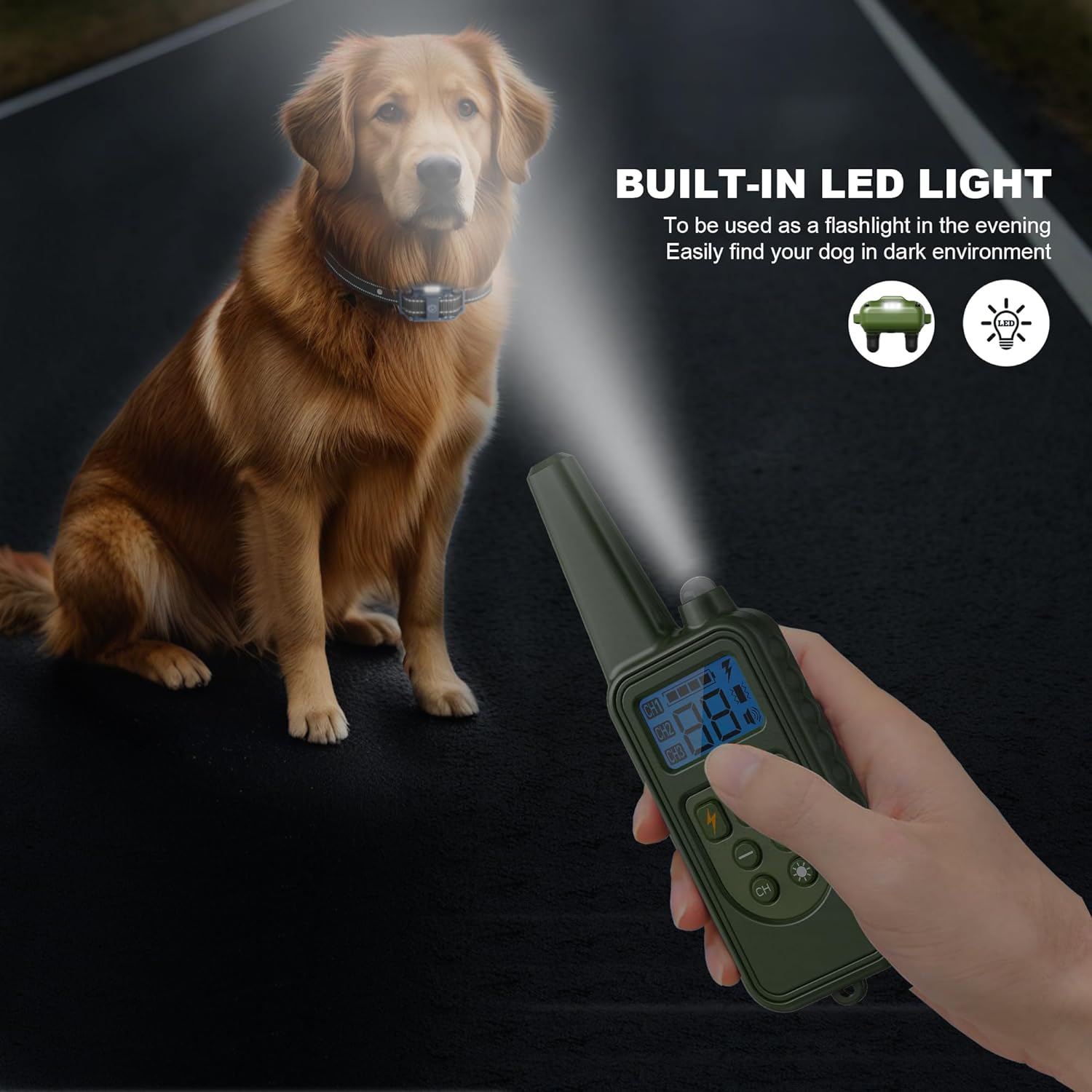 Collar de entrenamiento para perros con control remoto, rango de 1640 pies, 4 modos de entrenamiento pitido, agitación, choque seguro, luz LED,