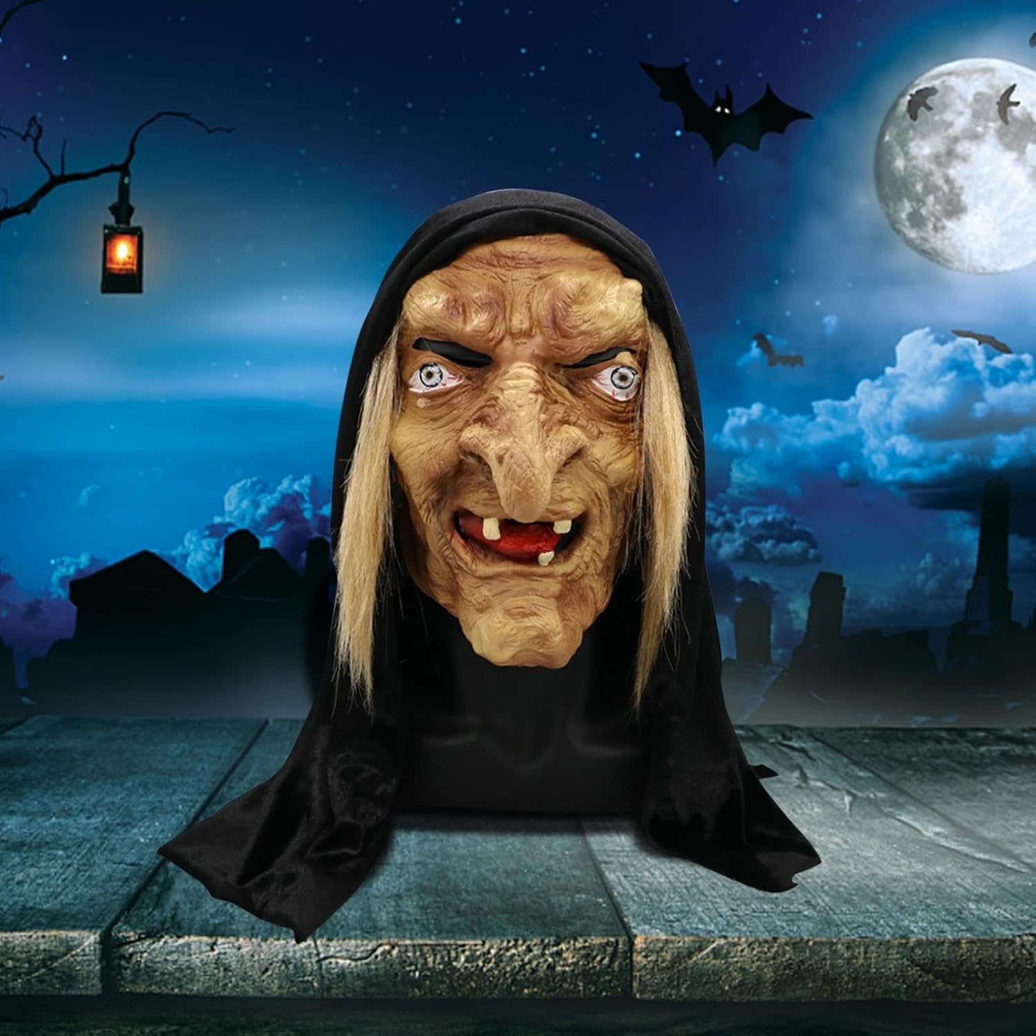 FAFAN Máscara de bruja de cabeza malvada de Halloween, máscara de PVC Hop Hip Halloween Dance Mask Mujer Arrugas Halloween Scary Headgear Máscara de