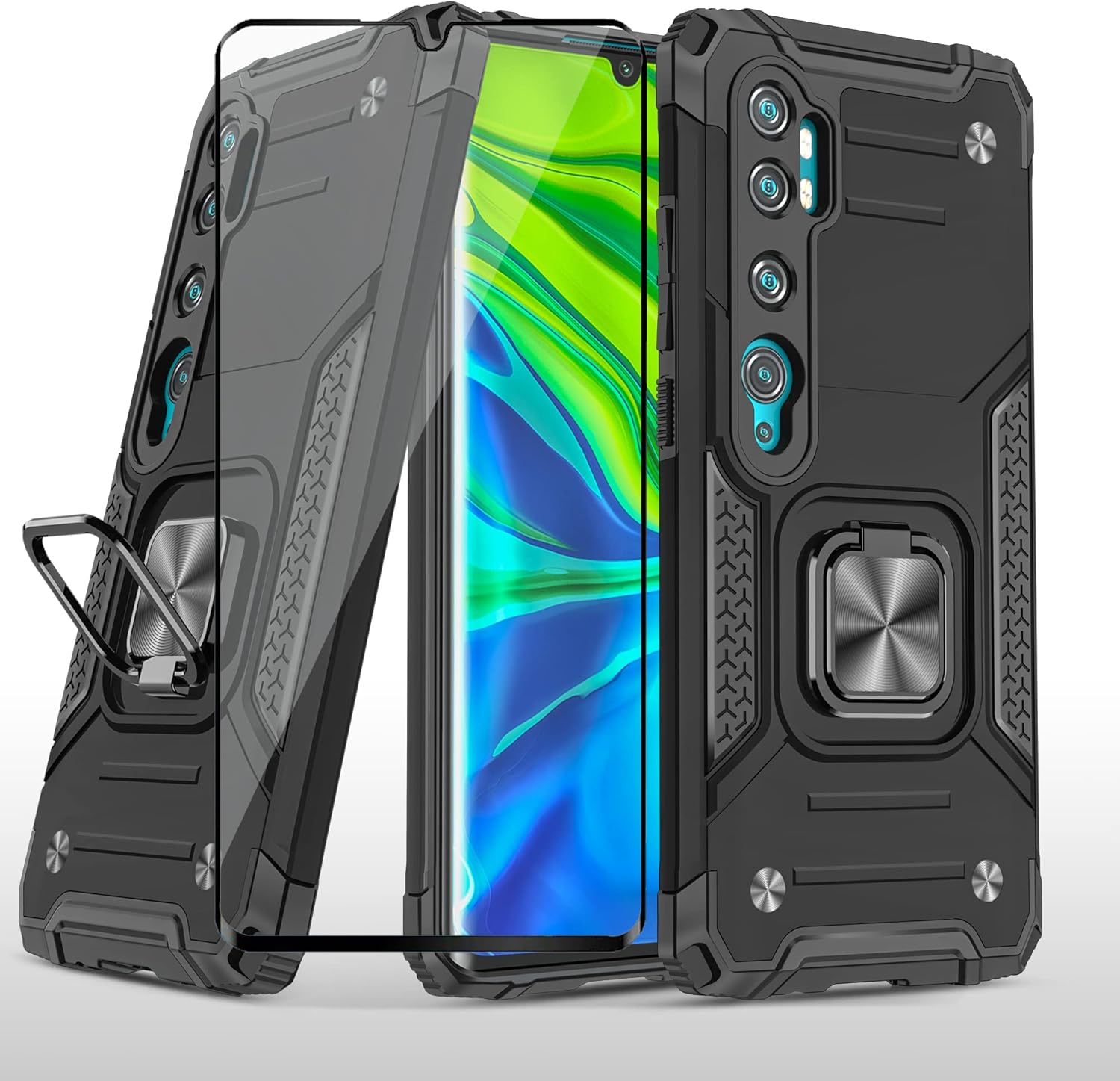 Asuwish Funda de teléfono para Xiaomi Mi Note 10Note10ProCC9 Pro con cubierta protectora de pantalla de vidrio templado y soporte de anillo delgado
