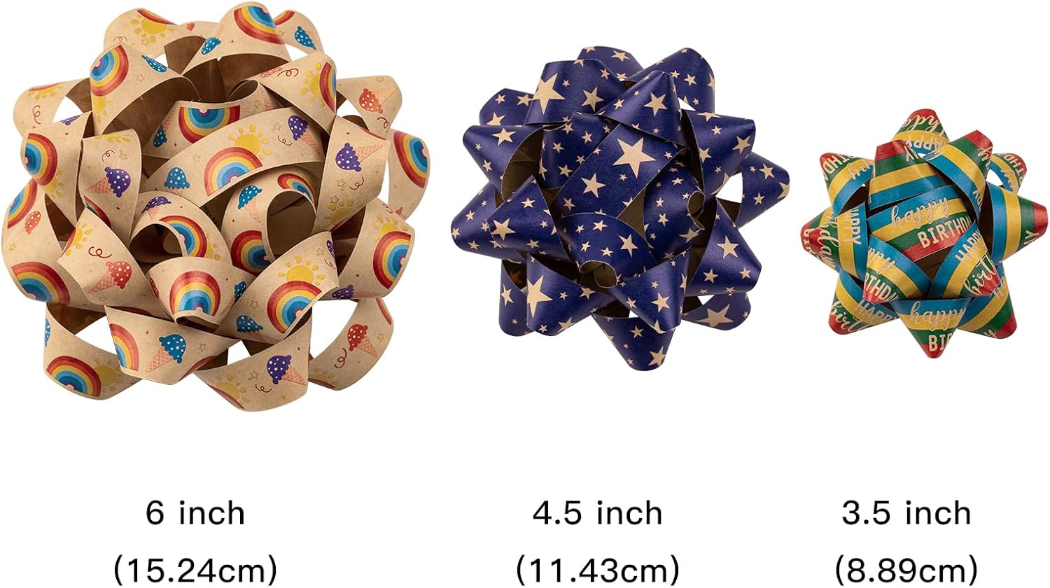 RUSPEPA Surtido de lazos de regalo de cumpleaños de papel kraft, diseño colorido de arco iris para Navidad, vacaciones, cumpleaños, bodas, baby