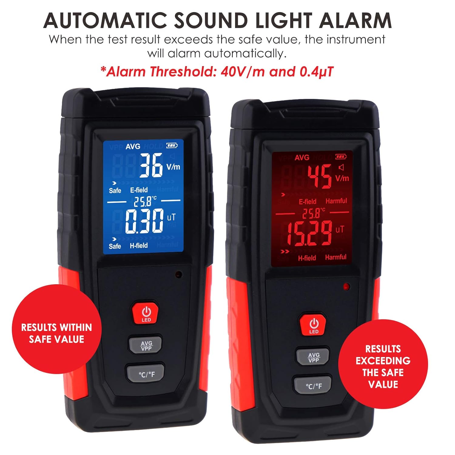 Probador digital EMF Detector de radiación de campo eléctrico y magnético Medición de temperatura con pantalla de color y batería recargable