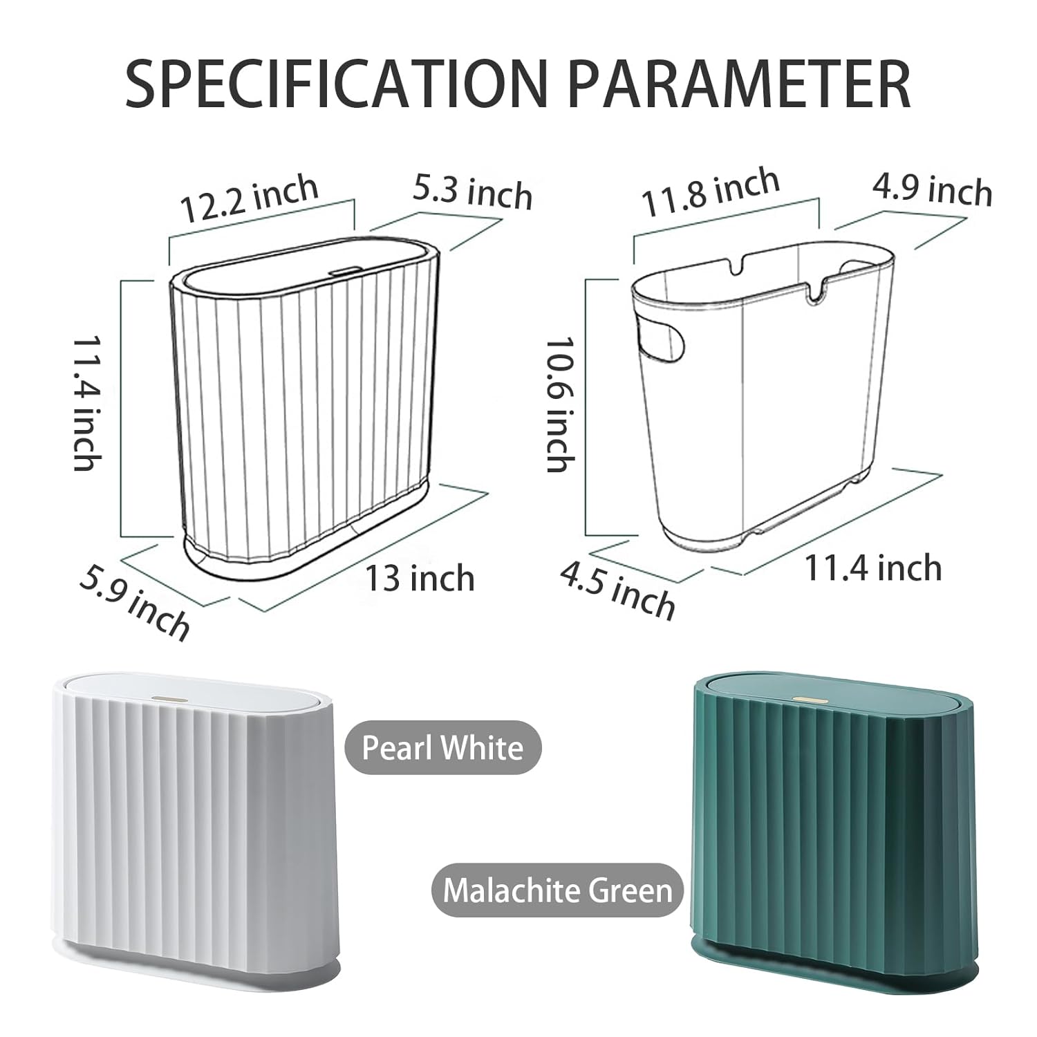 Aupekro Basurero de baño con tapa, bote de basura delgado de 2.6 galones con ruedas, papelera rectangular de plástico para sala de estar, cocina,