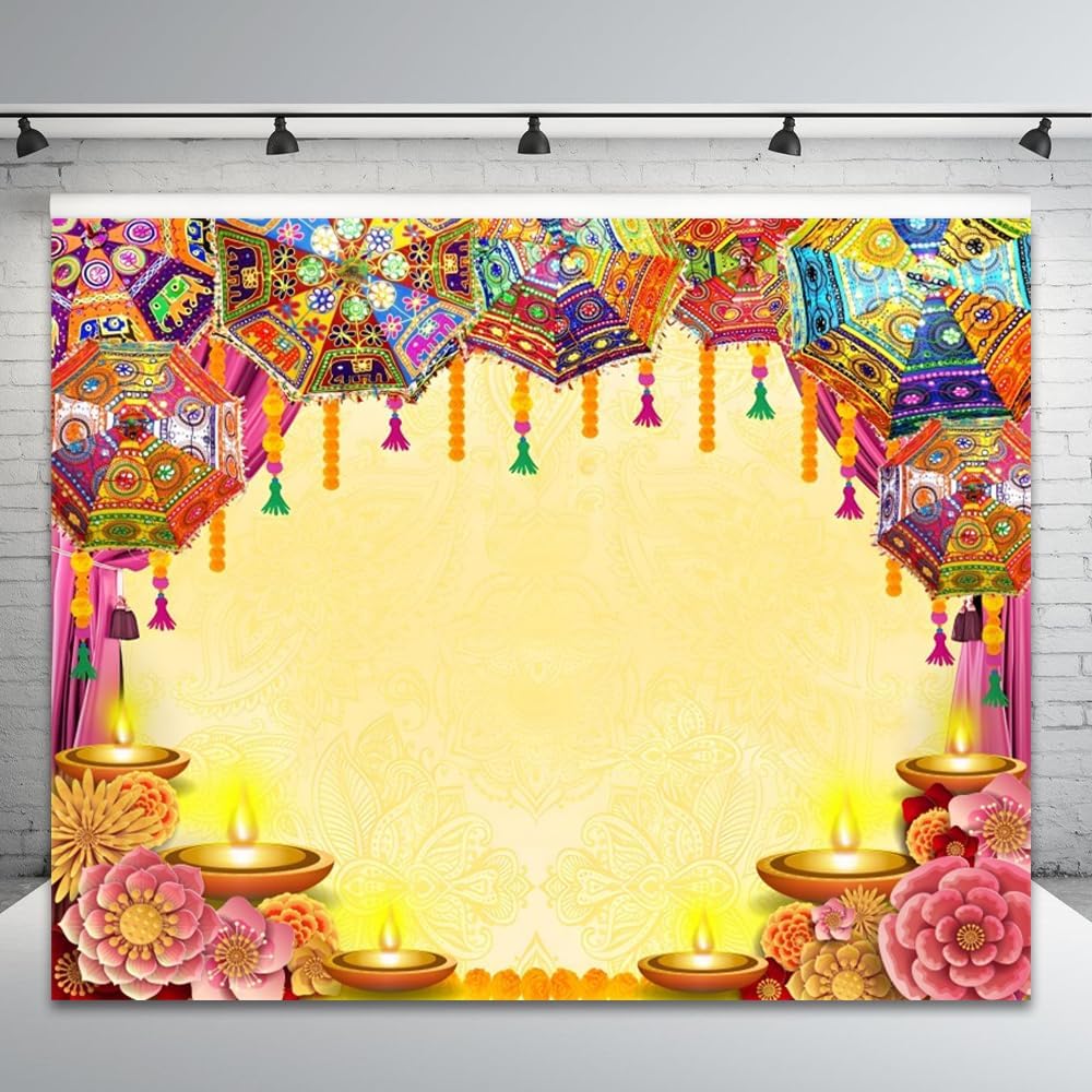 Telón de fondo indio Diwali Pooja para fotografía, 10 x 8 pies, vinilo indio, tradicional, Puja Ganpati Mehndi Diwali, Festival de fotos, decoración