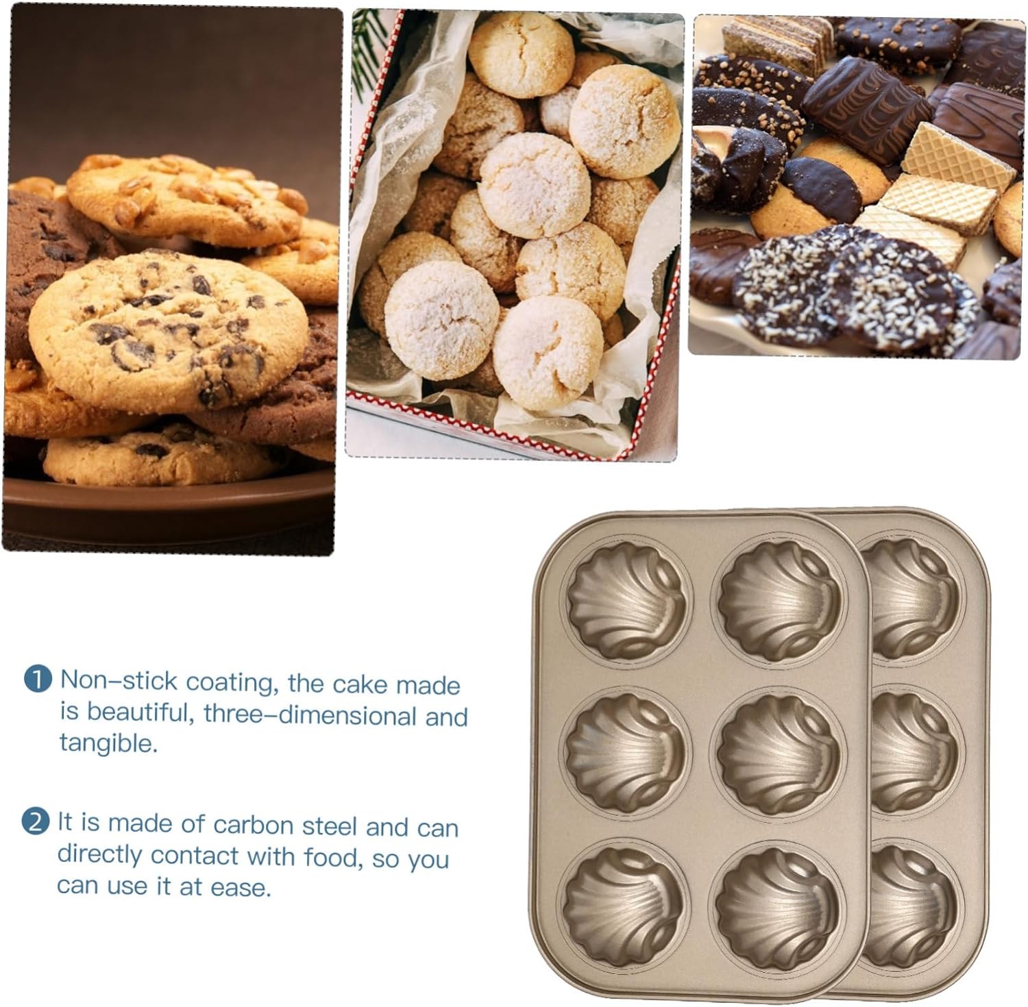 3 piezas de molde para tartas, molde para hornear galletas, decoración de boda, moldes para magdalenas, antiadherentes, 6 moldes de madeleine, molde
