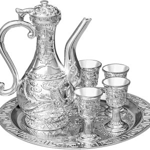 Juego de tetera y tazas de café turco vintage, juego de té con 4 tazas de metal y bandeja de té para decoración de mesa de té, regalo de boda Juego de tetera y tazas de café turco vintage, juego de té con 4 tazas de metal y bandeja de té para decoración de mesa de té, regalo de boda