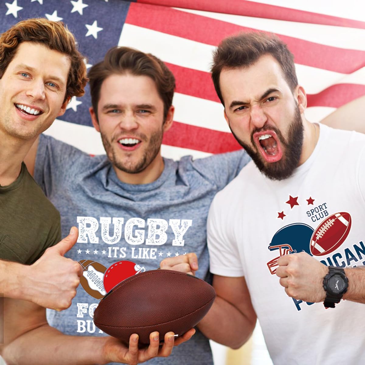 Juego de 3 hojas de parches de transferencia de fútbol americano, parches para niñas, parches para ropa, camisetas, flores, patrones surtidos,