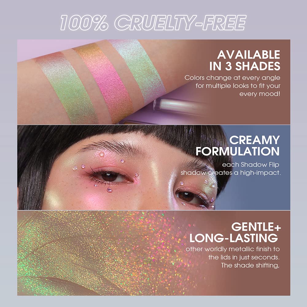 Jolilab Sombra de ojos de camaleón líquida metálica, aspecto de ojos multidimensional, maquillaje holográfico de larga duración con purpurina