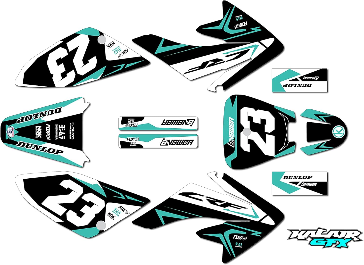 Kit de gráficos para Honda CRF70 (2004-2023) Evader Series Teal 16 Mil – Pegatinas de moto Dirt Pit Bike Pegatinas de carreras de motocross