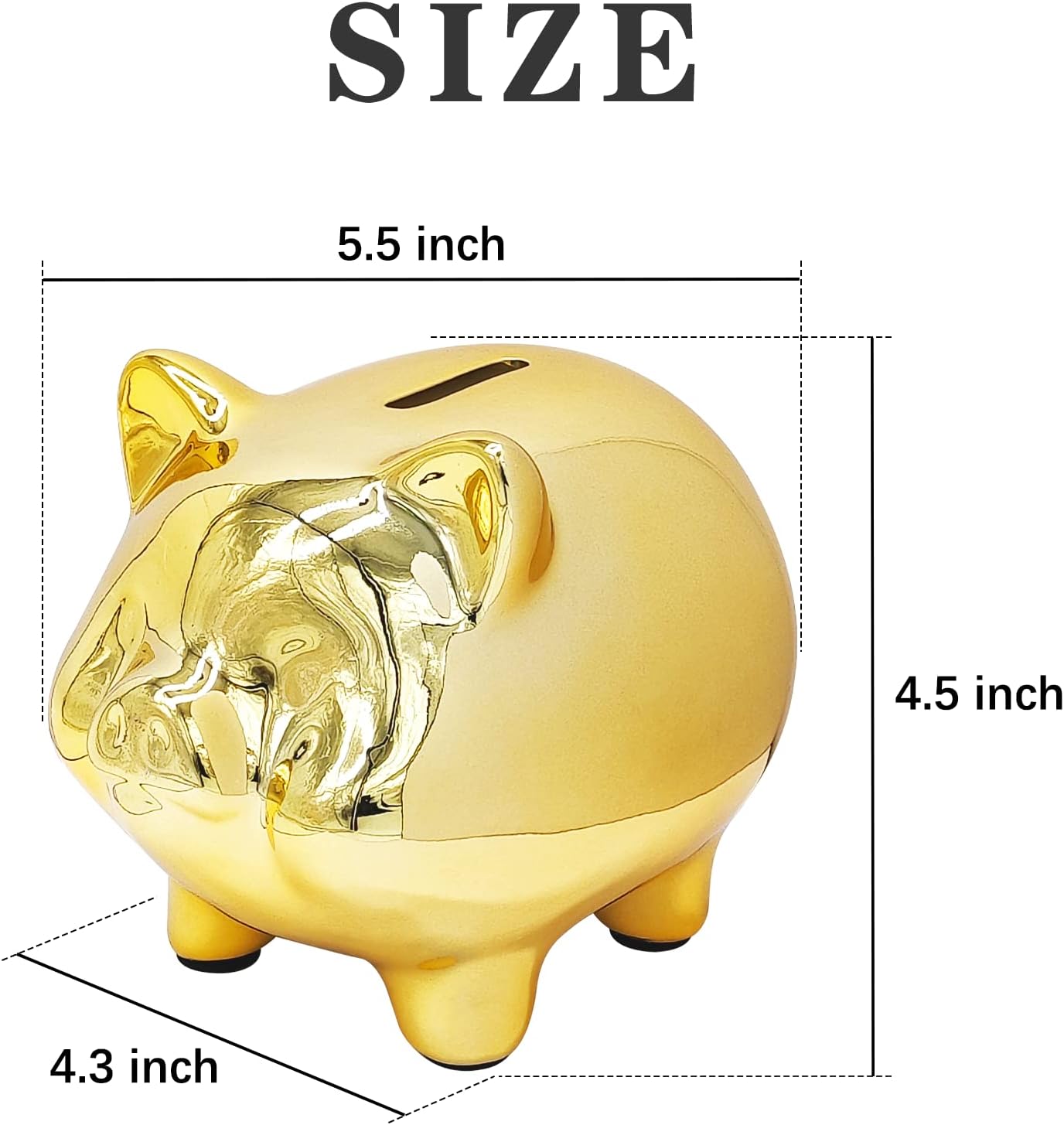 Ceramics Pig Piggy Bank for Adults, Saving Money Bank for Kids, Cute Coin Bank Decorative for Home, Kid’s Birthday Gifts (AGold -Piggy1)