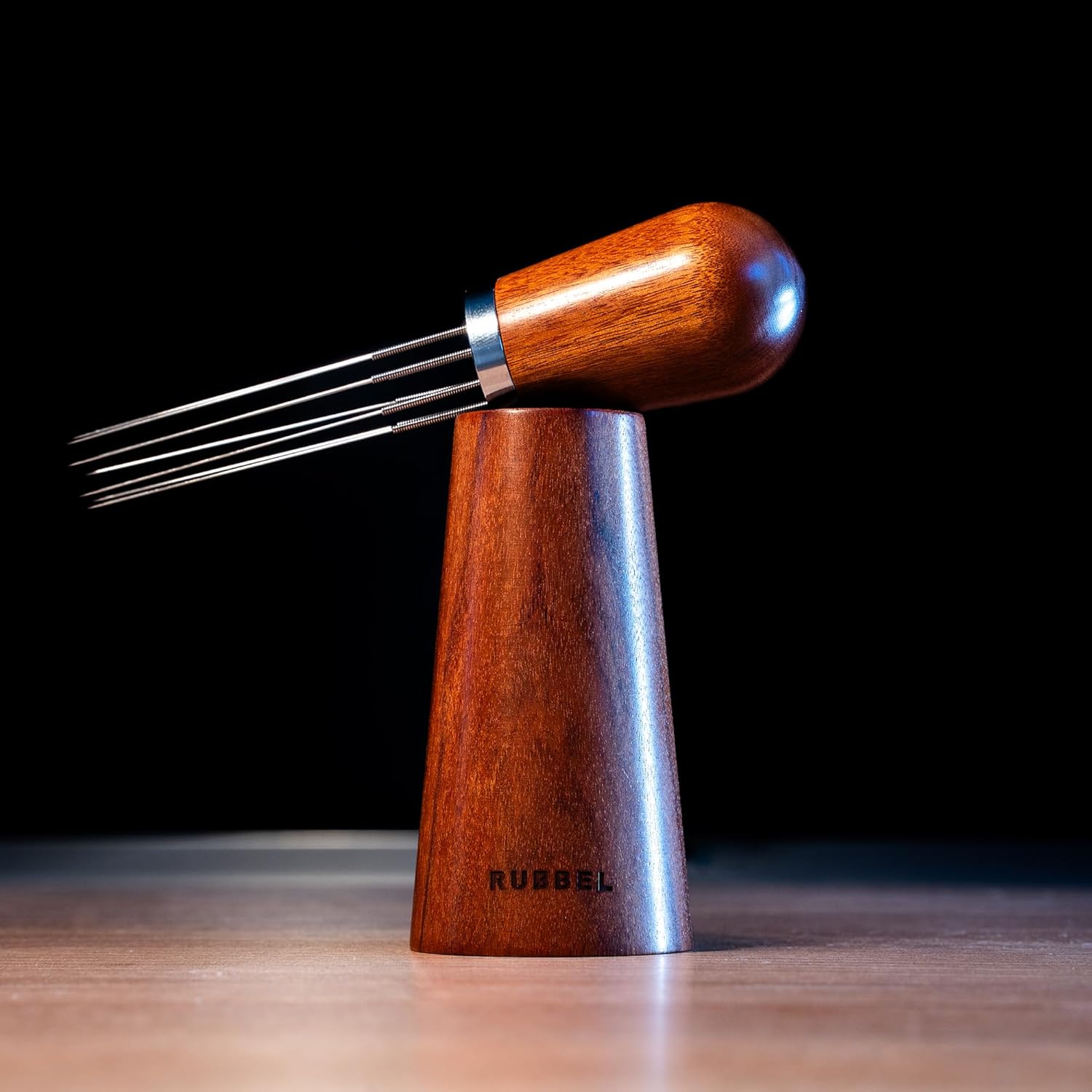 WDT Tool Espresso – Agitador de café espresso profesional – Acero inoxidable 8 agujas 0.014 in – Mango de madera natural tipo aguja – Soporte de