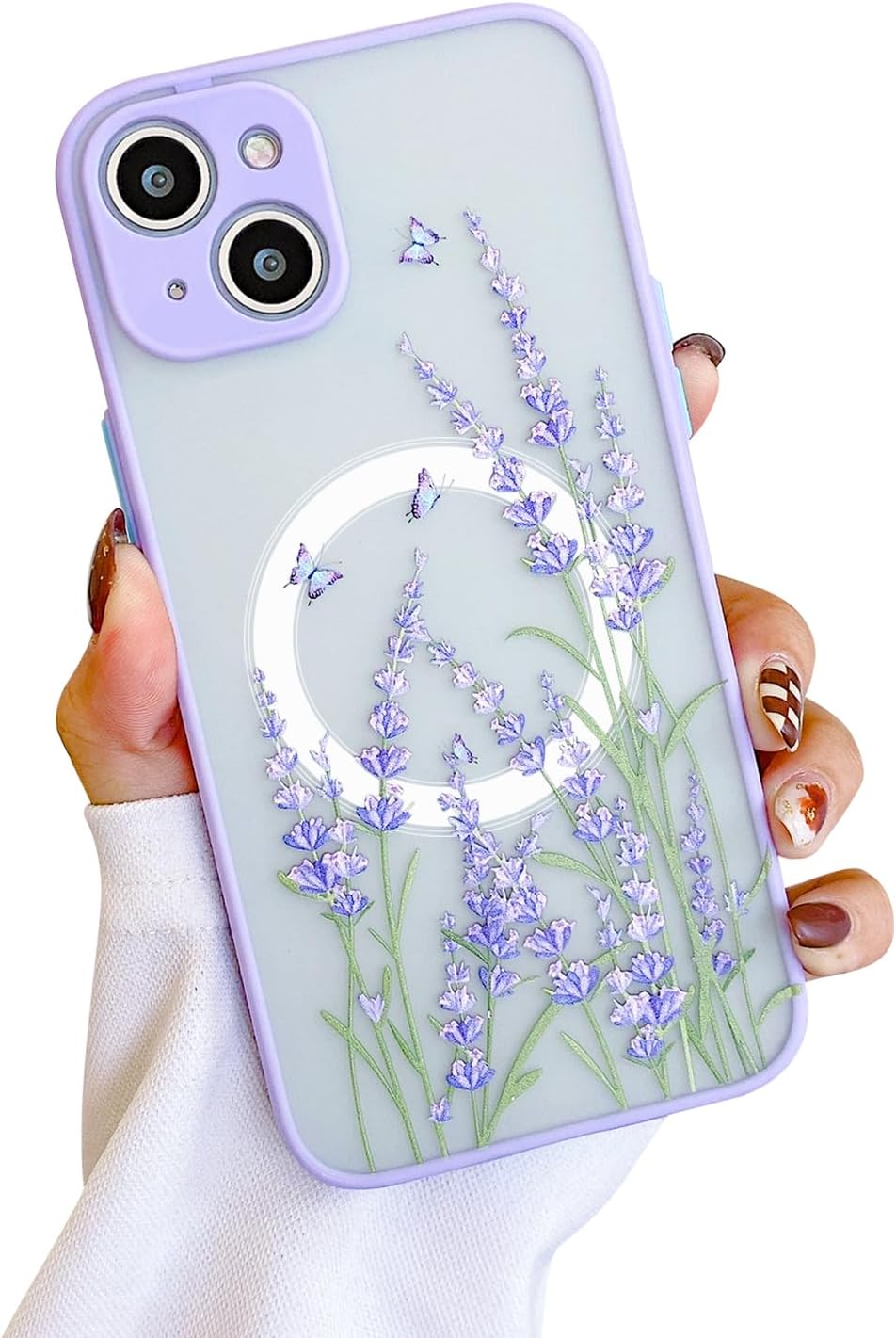 Ownest Funda compatible con iPhone 13, ajuste magnético para MagSafe para parte trasera transparente de policarbonato esmerilado, flores 3D, flores