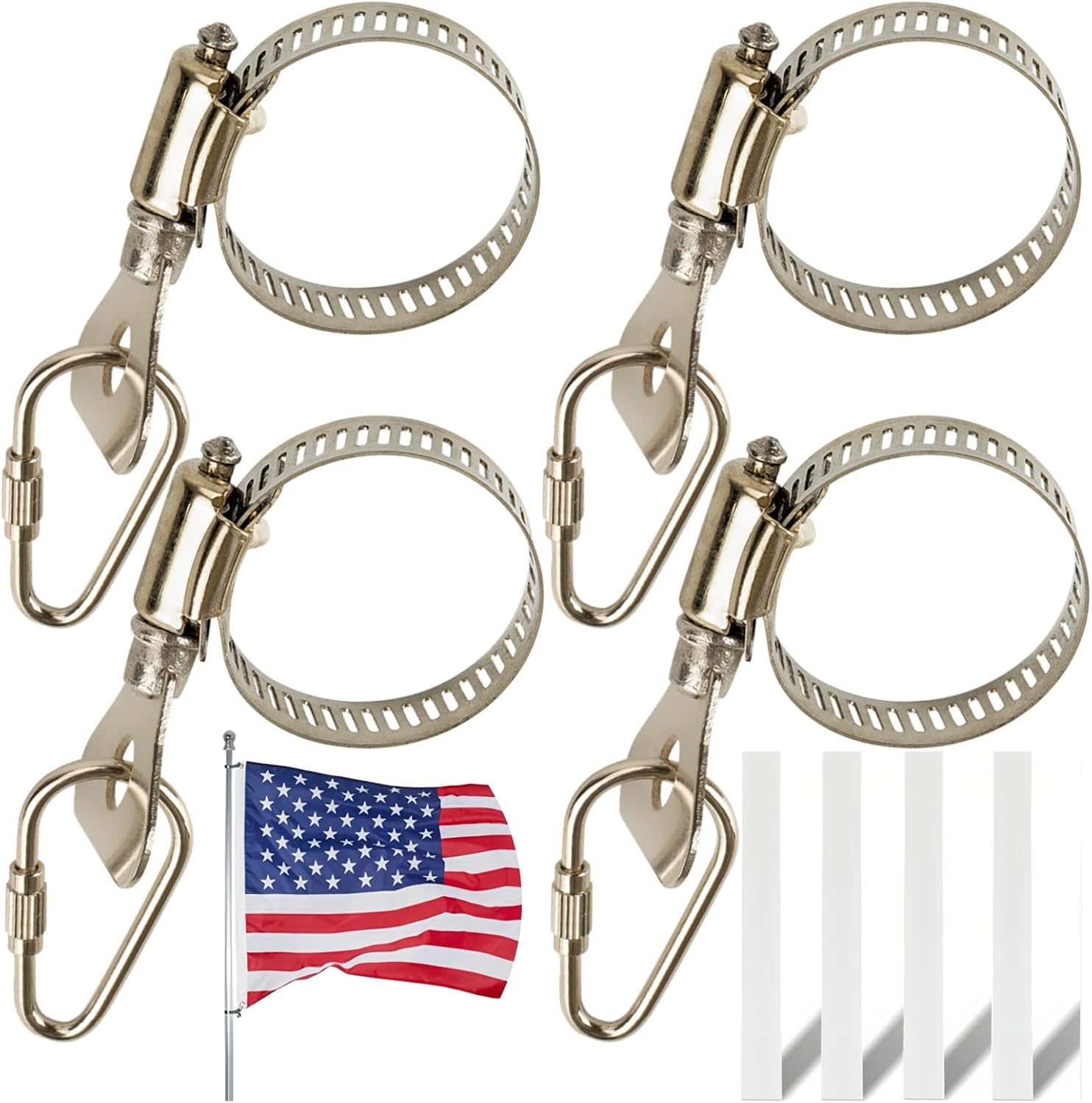 Paquete de 4 anillos para asta de bandera, clips de acero inoxidable mejorados, clips de bandera con mosquetón para asta de bandera de 0.7 a 1.2
