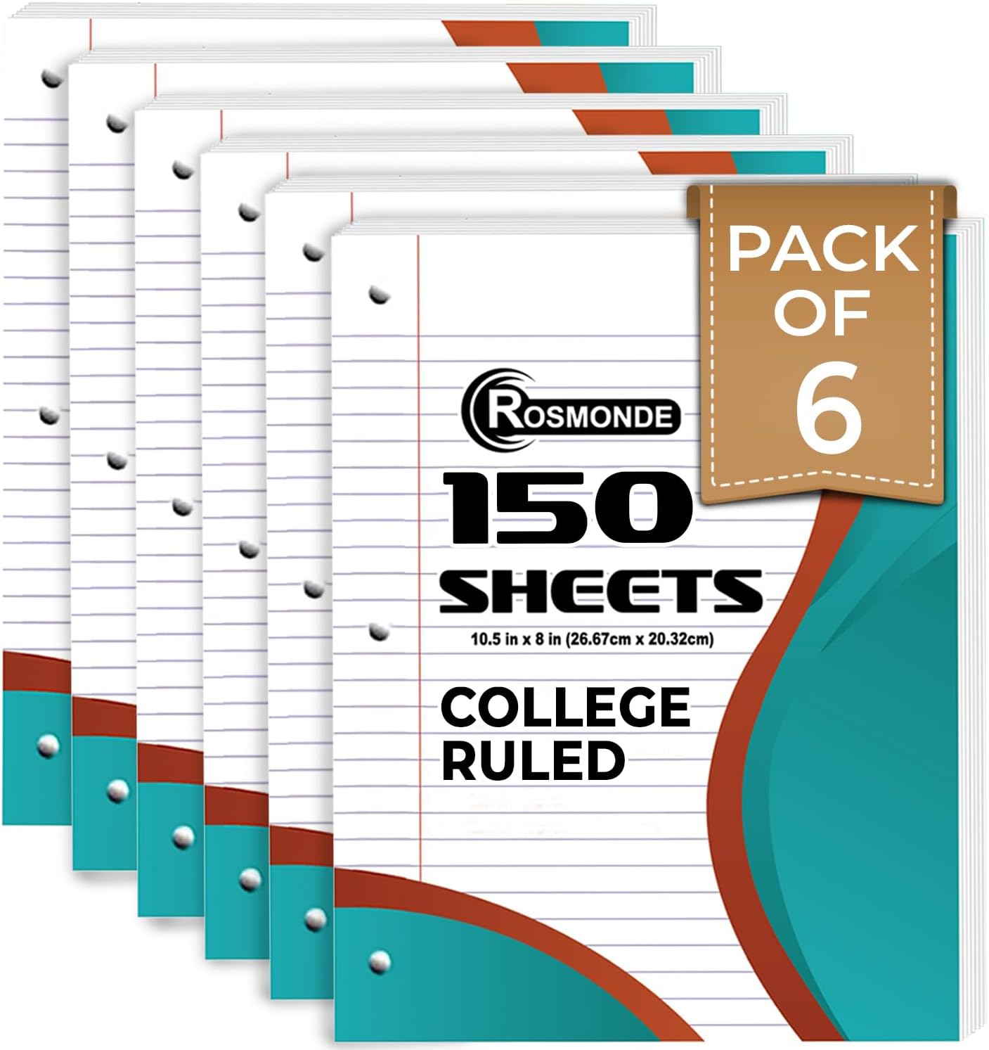 Papel de hojas sueltas, 900 hojas, paquete de 6, rayas universitarias, 8 x 10.5 pulgadas, papel de relleno de oficina a granel de 1.98 ozm, 3