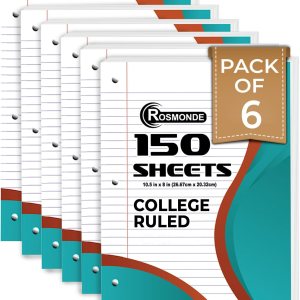 Papel de hojas sueltas, 900 hojas, paquete de 6, rayas universitarias, 8 x 10.5 pulgadas, papel de relleno de oficina a granel de 1.98 ozm, 3 Papel de hojas sueltas, 900 hojas, paquete de 6, rayas universitarias, 8 x 10.5 pulgadas, papel de relleno de oficina a granel de 1.98 ozm, 3