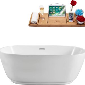 Streamline  Bañera acrílica de remojo independiente de 71 pulgadas N-562-71FSWH-FM, color blanco, viene con drenaje interno y desbordamiento cromado Streamline  Bañera acrílica de remojo independiente de 71 pulgadas N-562-71FSWH-FM, color blanco, viene con drenaje interno y desbordamiento cromado