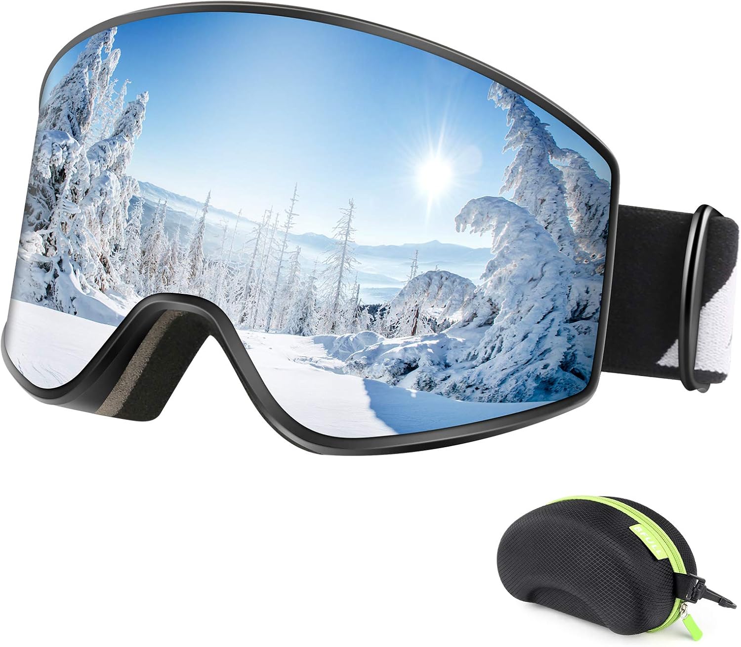 Mimajor Ski Goggles – Anti-fog, UV400, OTG, Lock Button – REVO Lens – Impact Resistant – Helmet Compatible Snowboard Goggles
