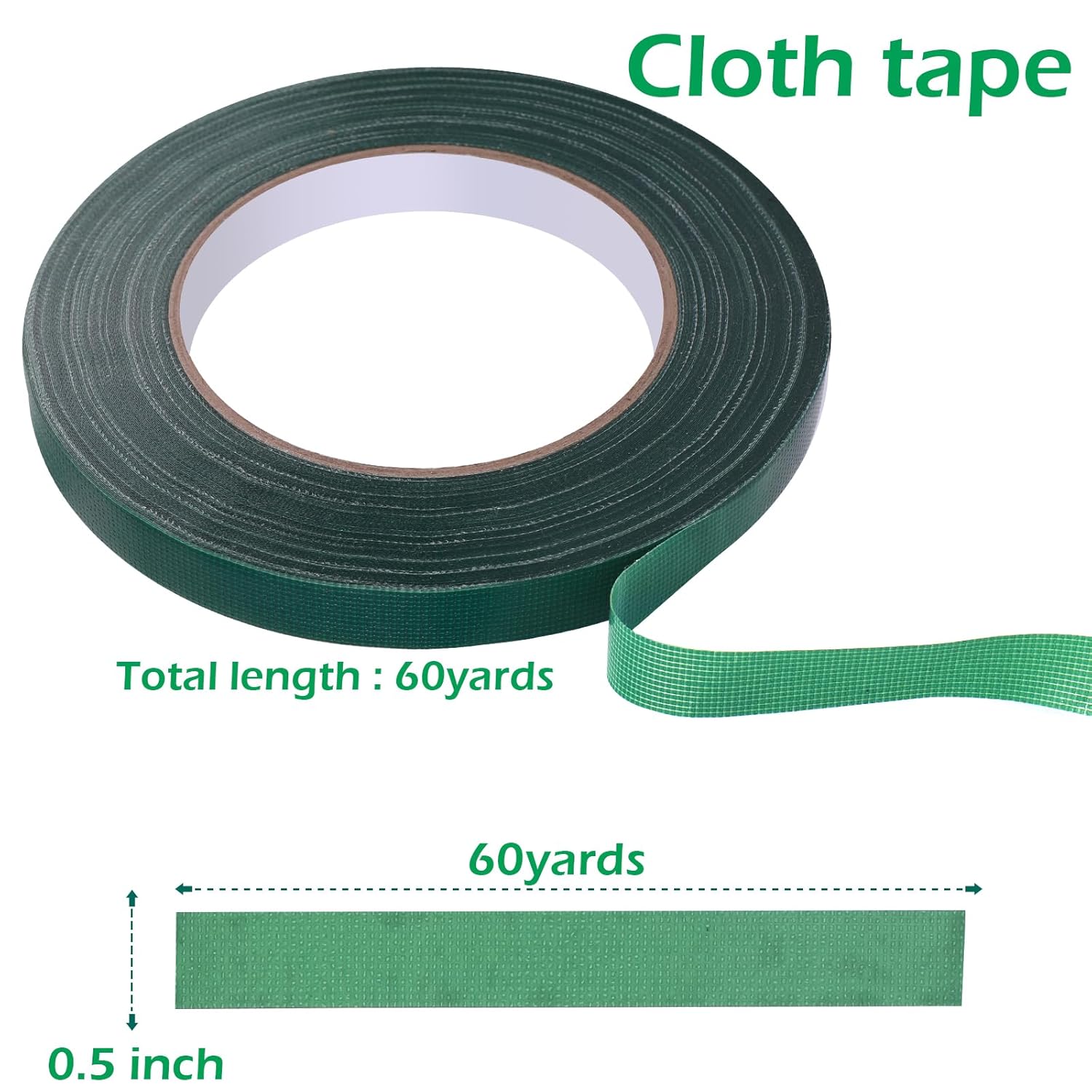 GLAMFIELDS Cinta floral verde, cinta adhesiva impermeable para ramos de flores de 0.5 pulgadas (60 yardas180 pies) – 1 rolloverde