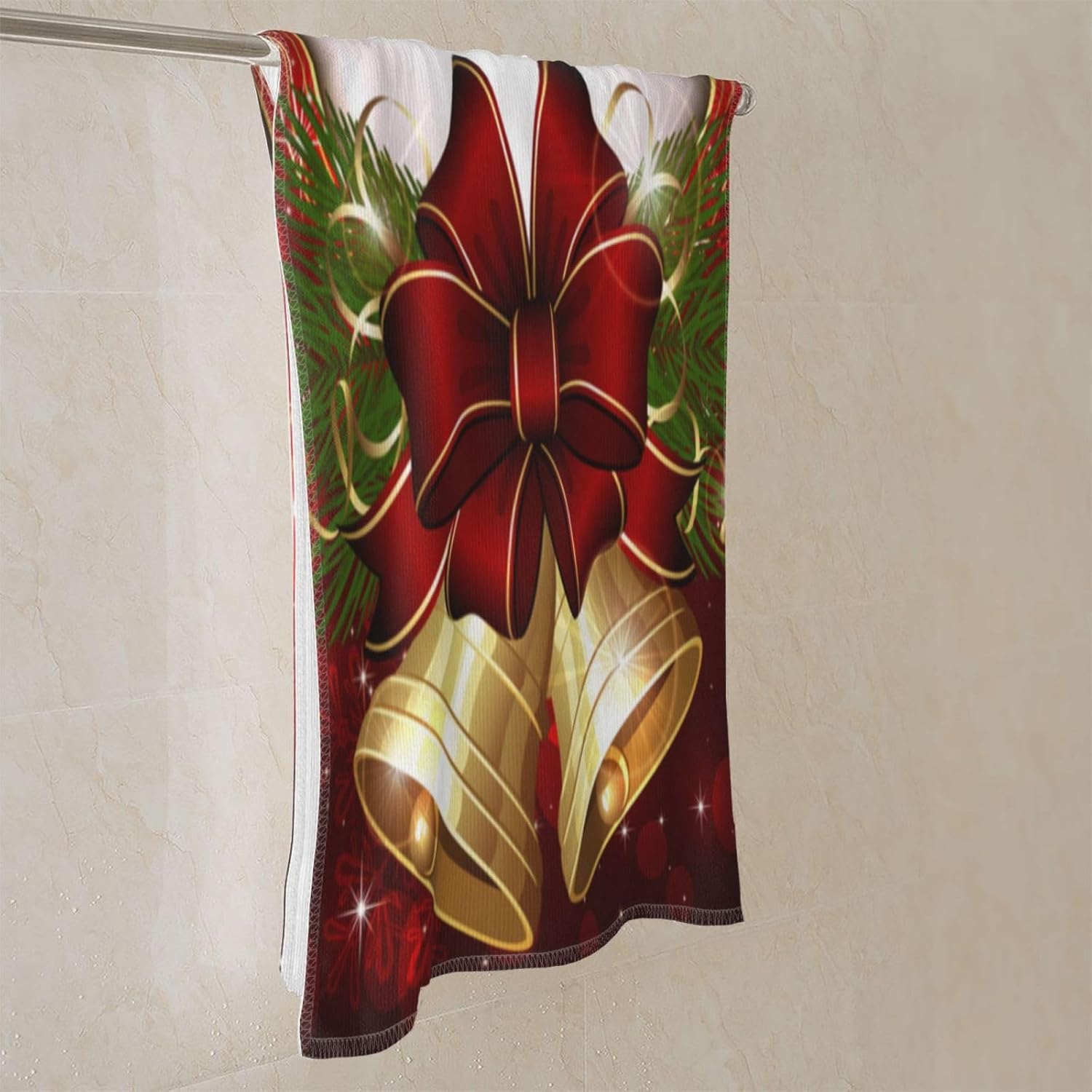 DADABULIU Toalla de mano con diseño de campanilla de Navidad con copos de nieve, toallas de cocina con punta de los dedos, 27.5 x 15.7 pulgadas,