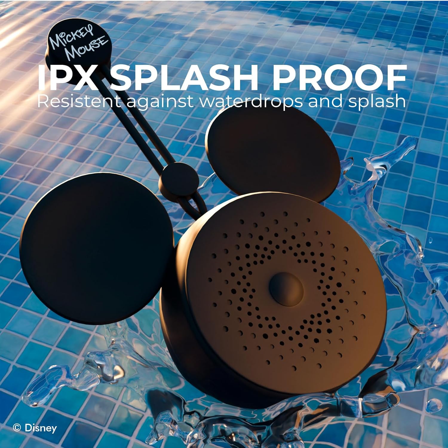 Disney Mickey Mouse Ears – Altavoz de ducha Bluetooth con ventosa – Altavoz resistente al agua con clasificación IPX4 de Disney para ducha, baños,
