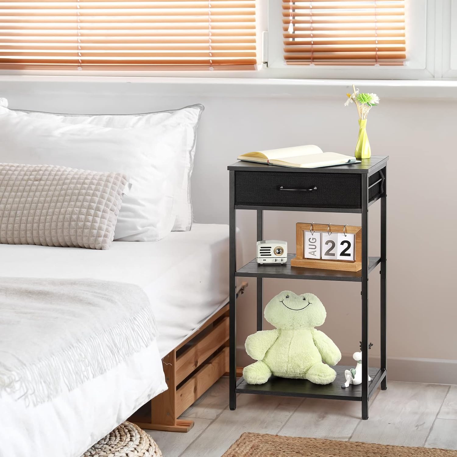 Soporte para impresora de 3 niveles debajo del escritorio, mesa pequeña para impresora con cajones de almacenamiento, estante de impresora de madera