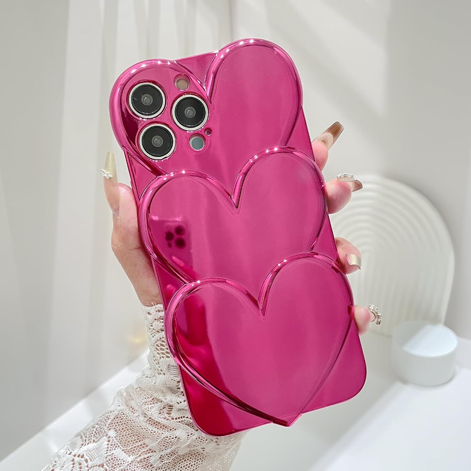 MZELQ Funda para iPhone 14 Pro Max chapada en degradado con diseño de corazón de amor de lujo para iPhone 14 Pro Max para niñas y mujeres + 1