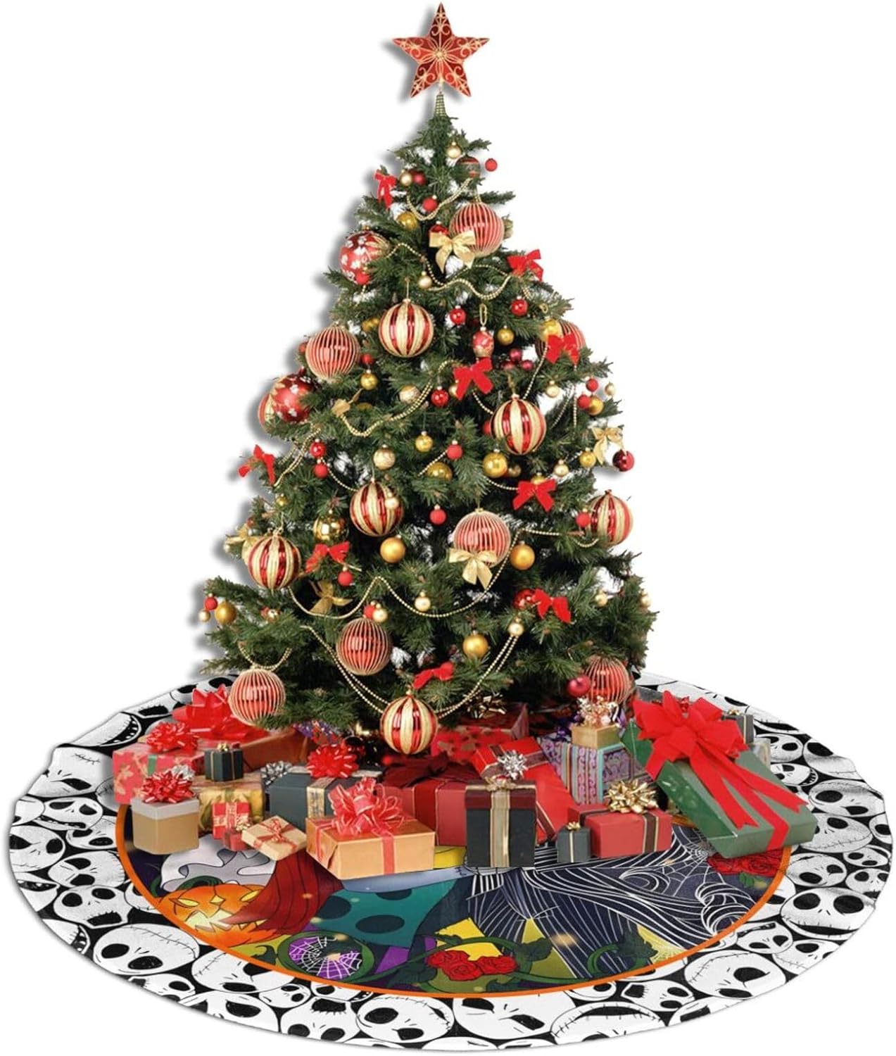 Falda de árbol de Acción de Gracias con calavera de Halloween, alfombra de 36 pulgadas para vacaciones, Año Nuevo, Halloween, Navidad, decoración de