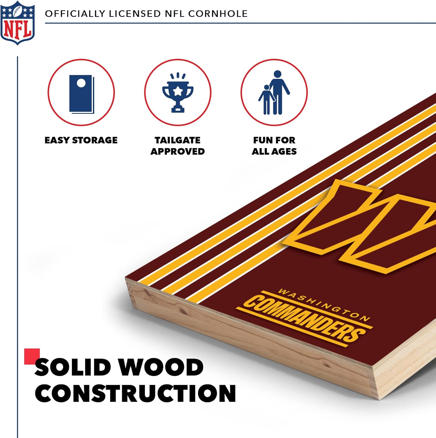 Wild Sports NFL Juego de cornhole de madera maciza de 2 x 3 pies con impresión directa HD del equipo, gran regalo para cualquier fanático del