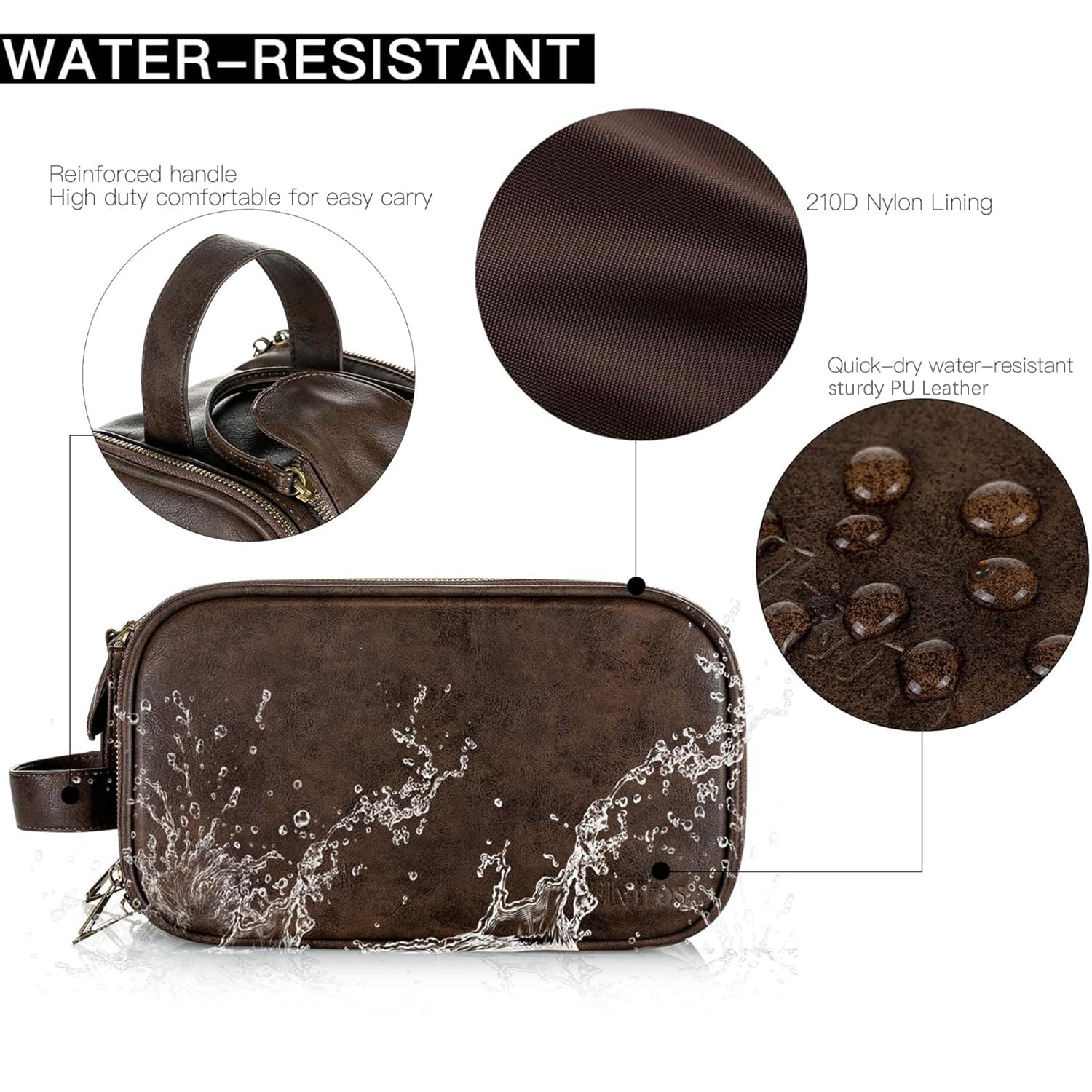 Elviros – Bolsa para artículos de aseo personal para hombre, resistente al agua, organizador de artículos de aseo personal para viajes largos, de
