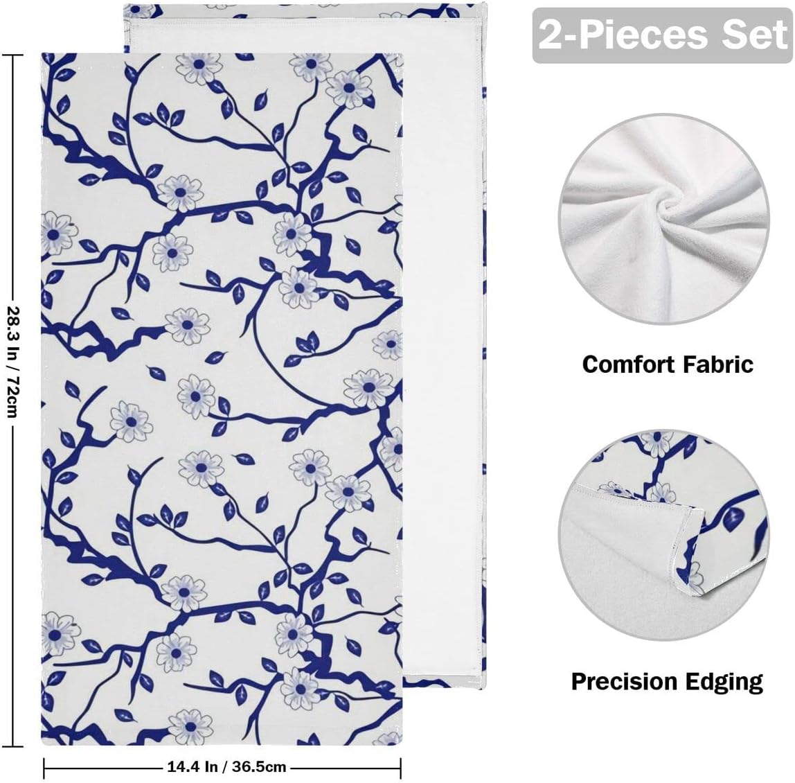 Giwawa Juego de 2 toallas de mano de estilo chino azul y blanco para baño, cocina, absorbente, suave, toallas de baño para el hogar, 28 x 14 pulgadas