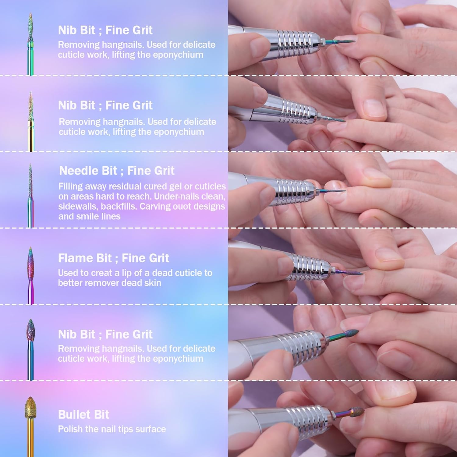 16 brocas de uñas con soporte de cuero portátil, brocas de 332 pulgadas para juego de uñas, brocas profesionales de carburo de tungsteno de cerámica