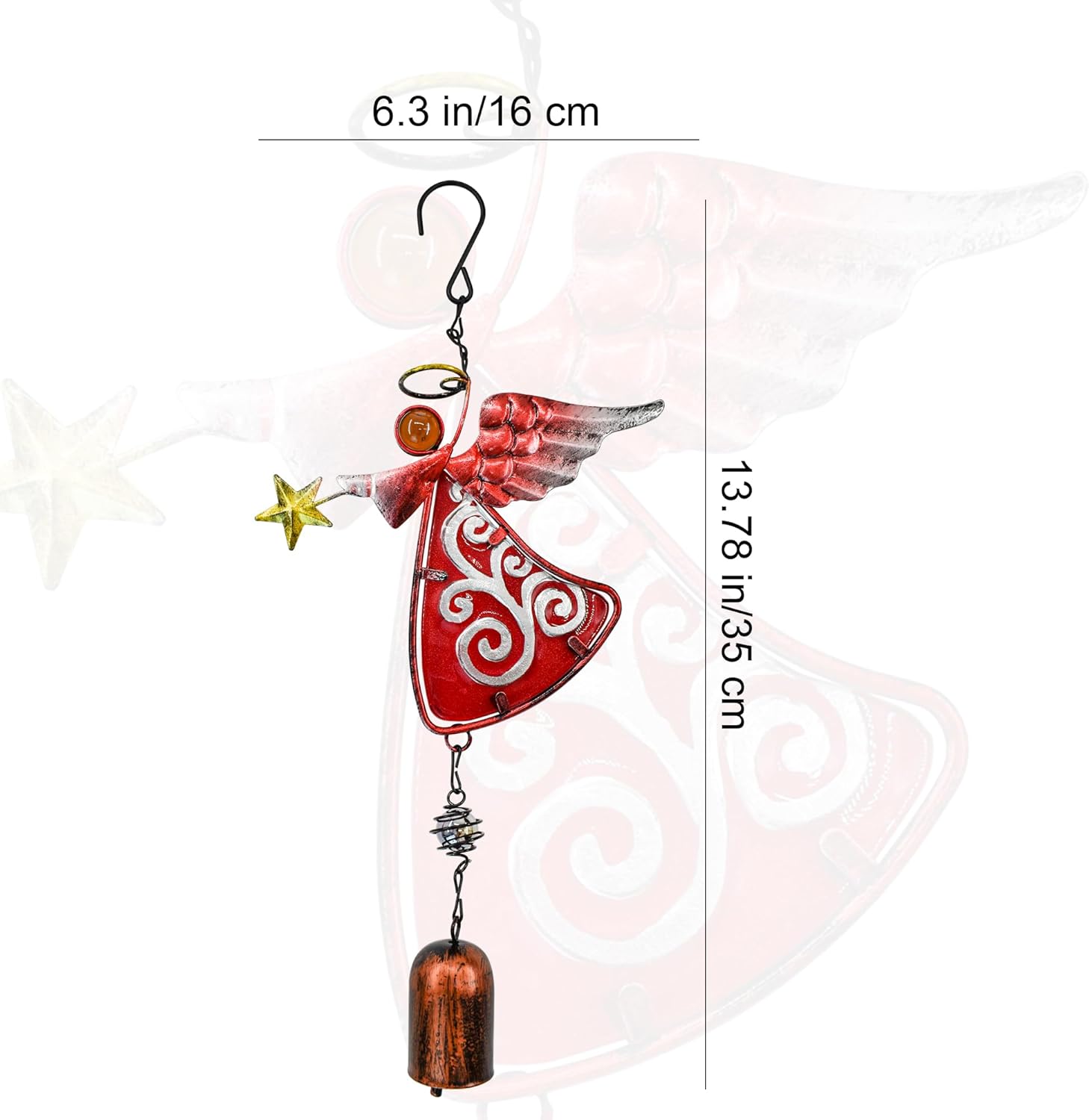 MrMrKura Campana de viento de ángel de metal para colgar, decoración de campanas de alas de ángel, campanas colgantes decorativas, regalos para