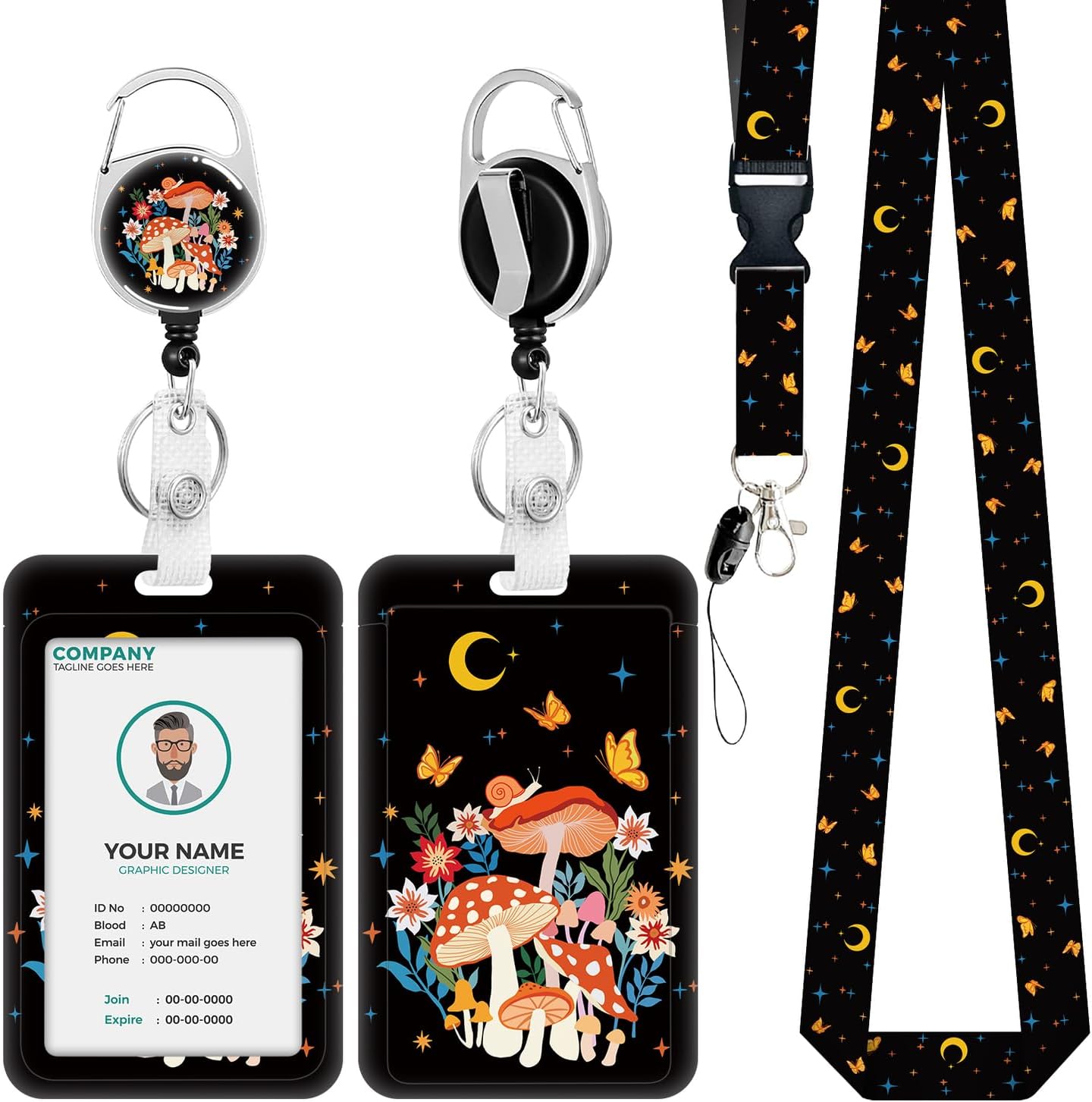 Soporte para tarjetas de identificación de hongos con cordón, cordones para profesores para insignias de identificación, carretes de insignias
