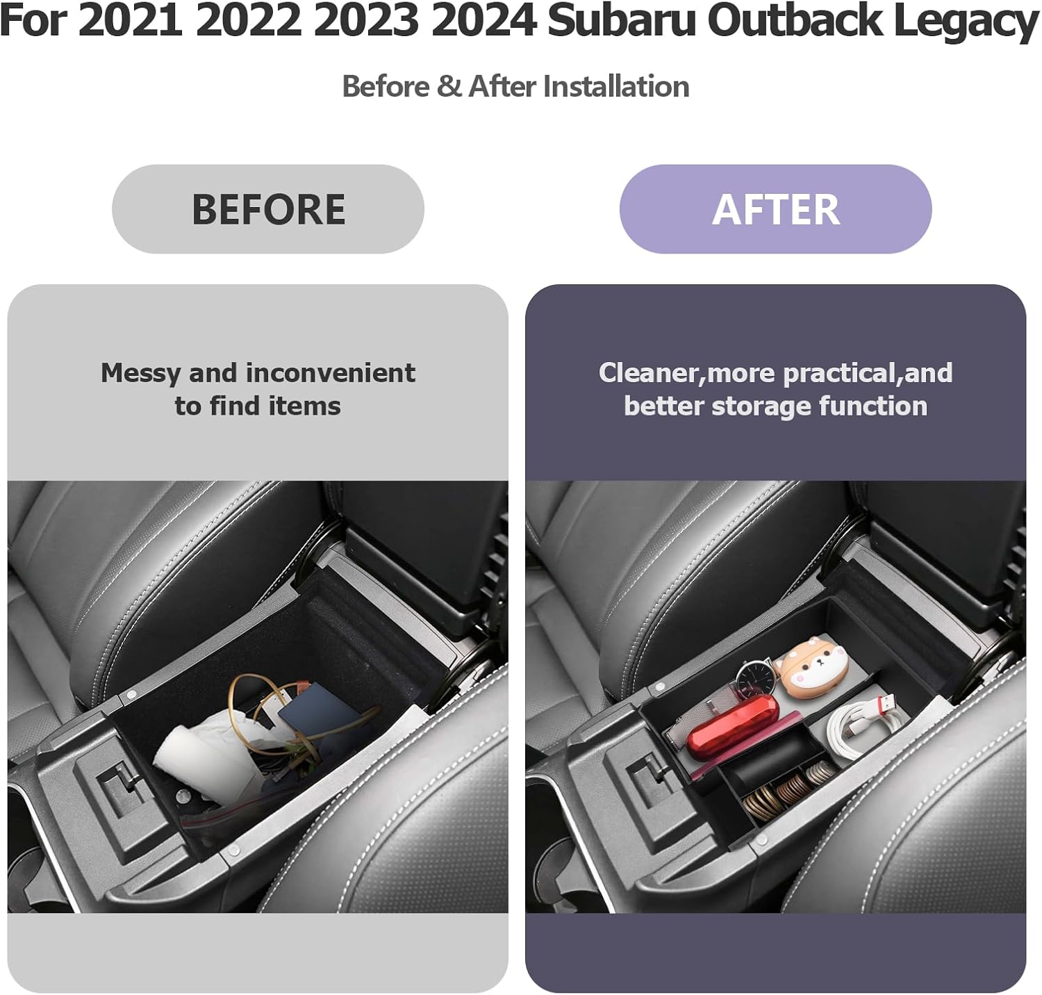 LUWU Organizador de consola central Subaru Outback 2023 Outback 2023, accesorios Outback 2021-2023, caja de almacenamiento para reposabrazos Outback