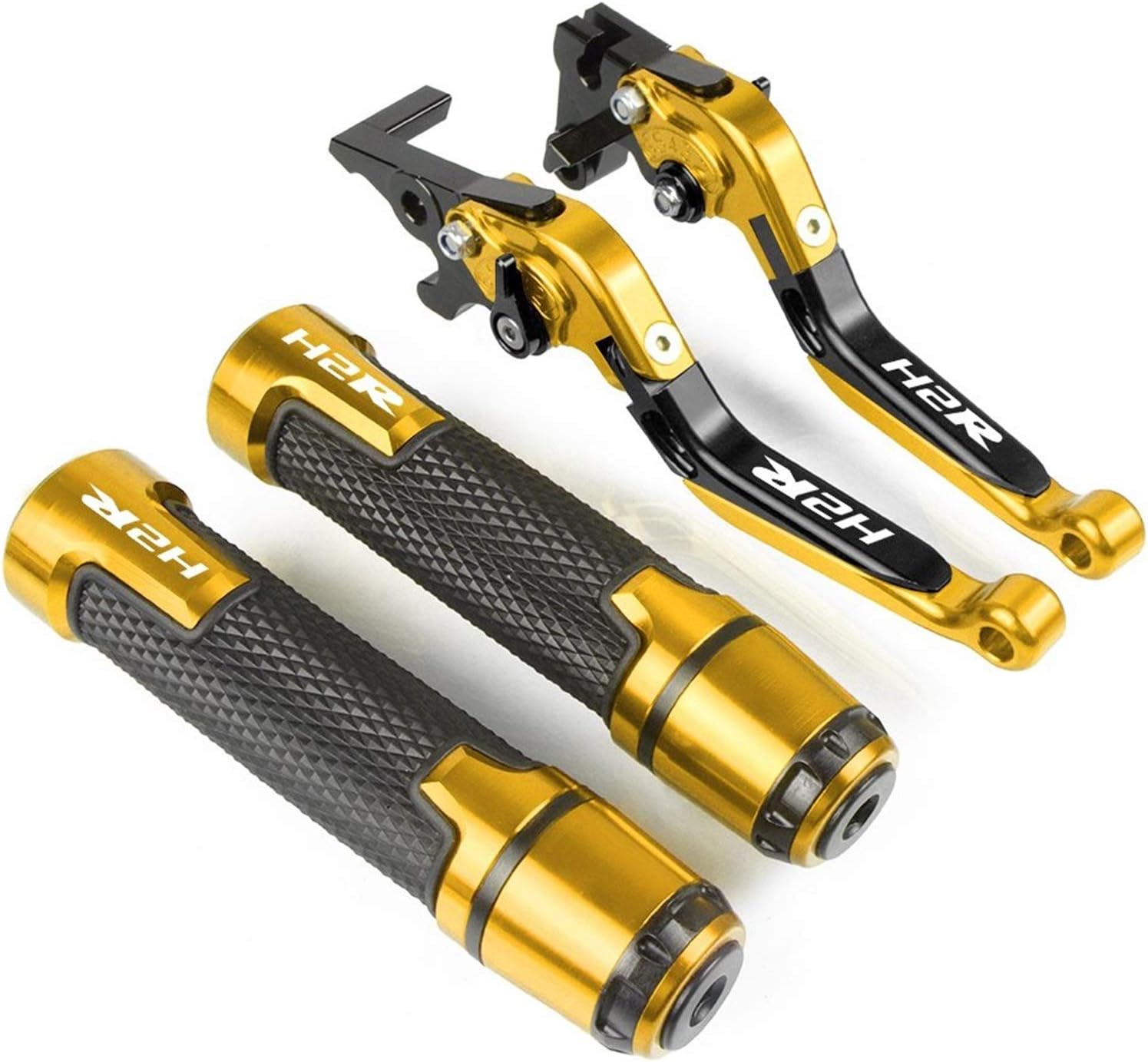 for Kawasaki H2 H2R 2015-2016 Motorcycle Accessories CNC Adjustable Folding Brake Clutch Levers Handlebar Hand Grips H2R Logo (Color  7)