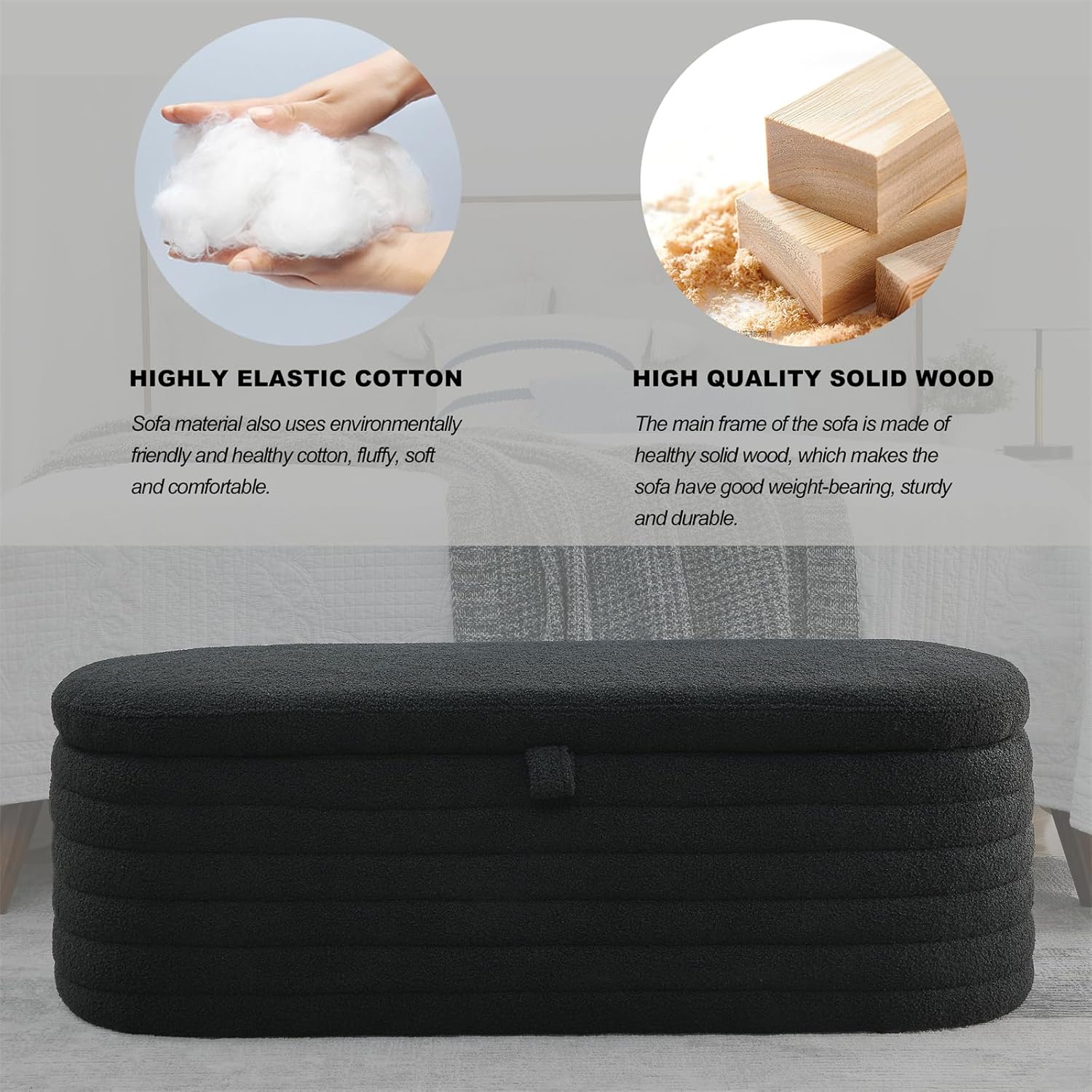 TRIPLE TREE Banco otomano de almacenamiento de 45.5 pulgadas con asiento de 250 libras, banco de almacenamiento tapizado de tela de peluche,