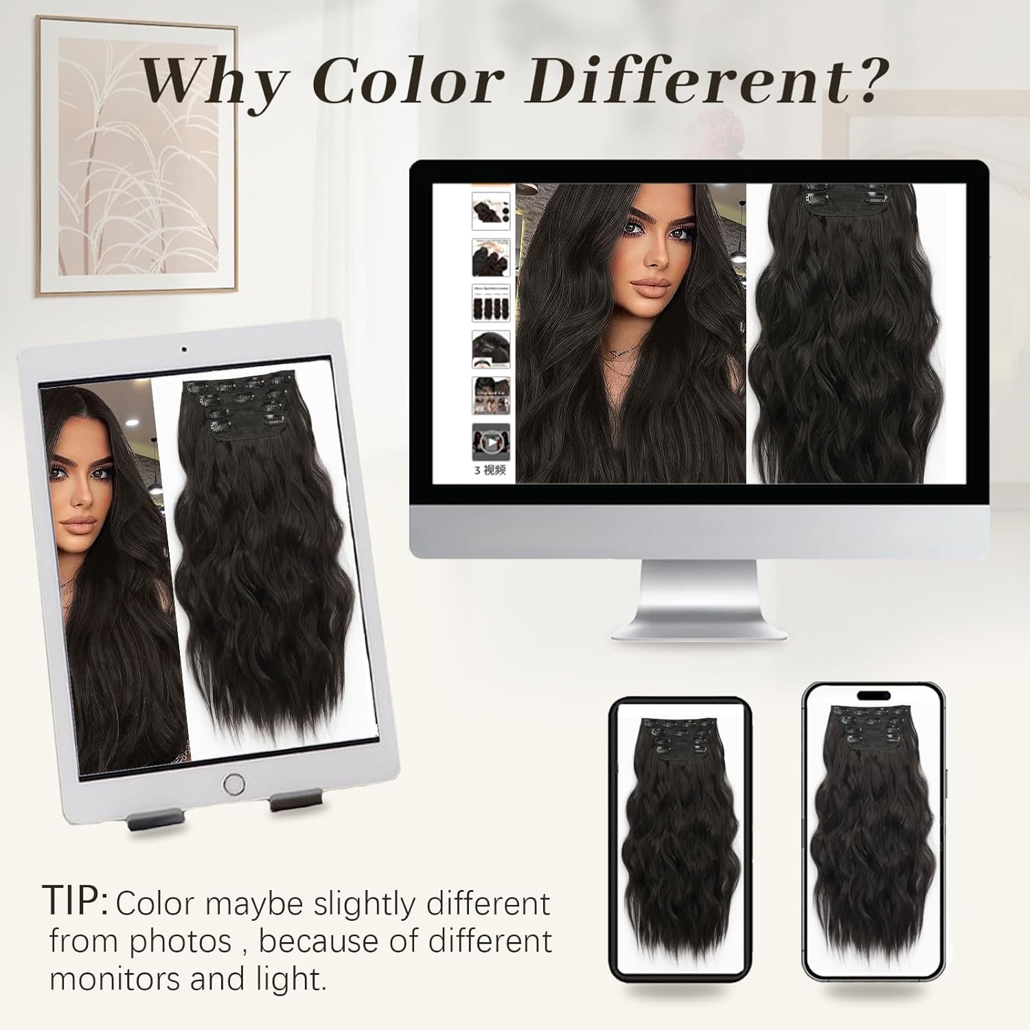 KooKaStyle – Extensiones de cabello sintético con pinza, largo y ondulado, grueso, con fibra de doble trama extensiones de cabello natural de 20