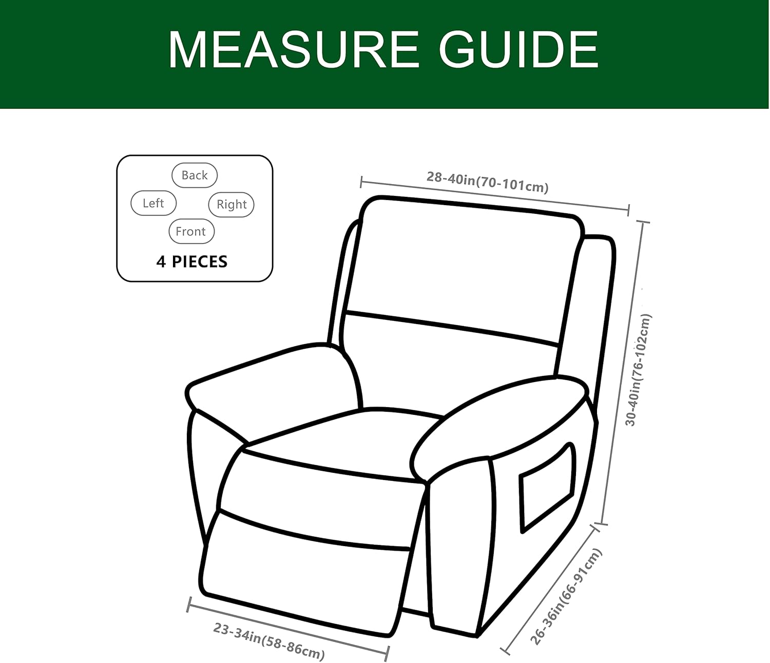 CRFATOP Fundas elásticas para sillón reclinable, 4 piezas, fundas para sillón reclinable con bolsillos de almacenamiento, protector de muebles para