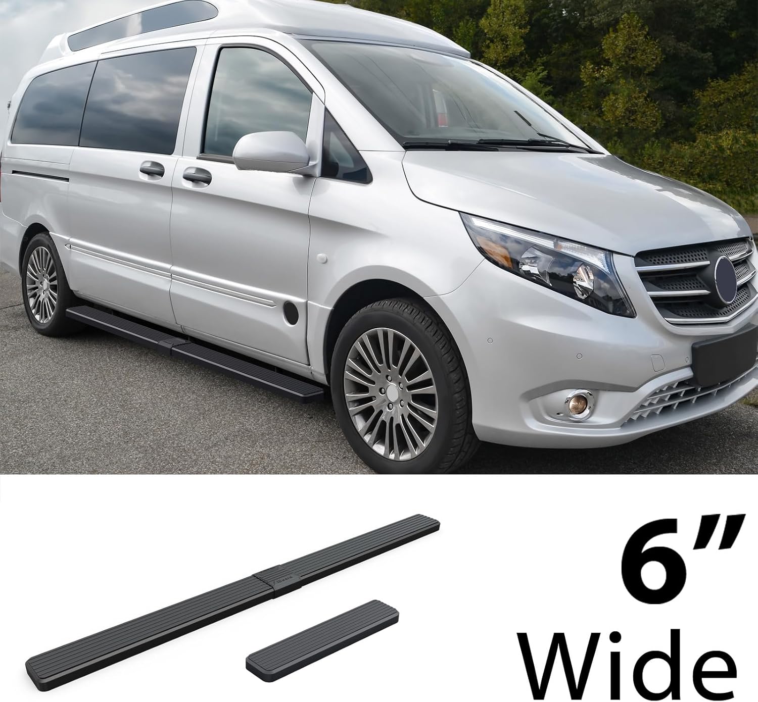 HD Ridez Estribo de 5 pulgadas, acero negro, compatible con Mercedes-Benz Metris 2016-2023 Cargo Van de 3 puertas (barras laterales de barra nerf)