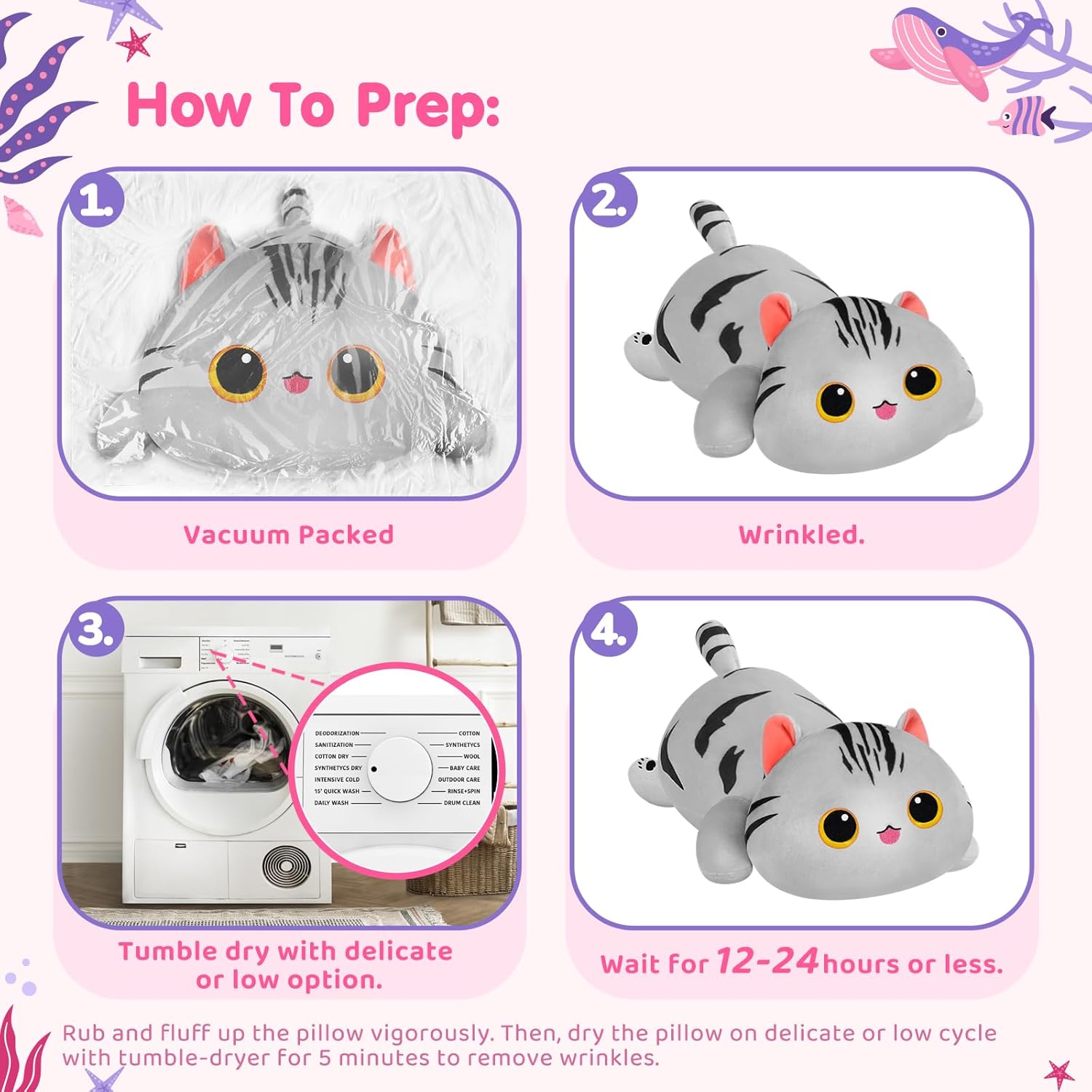 Linda almohada de felpa con diseño de gato, juguetes de peluche Kawaii a rayas grises de gato, peluches esponjosos, almohada corporal para niños y