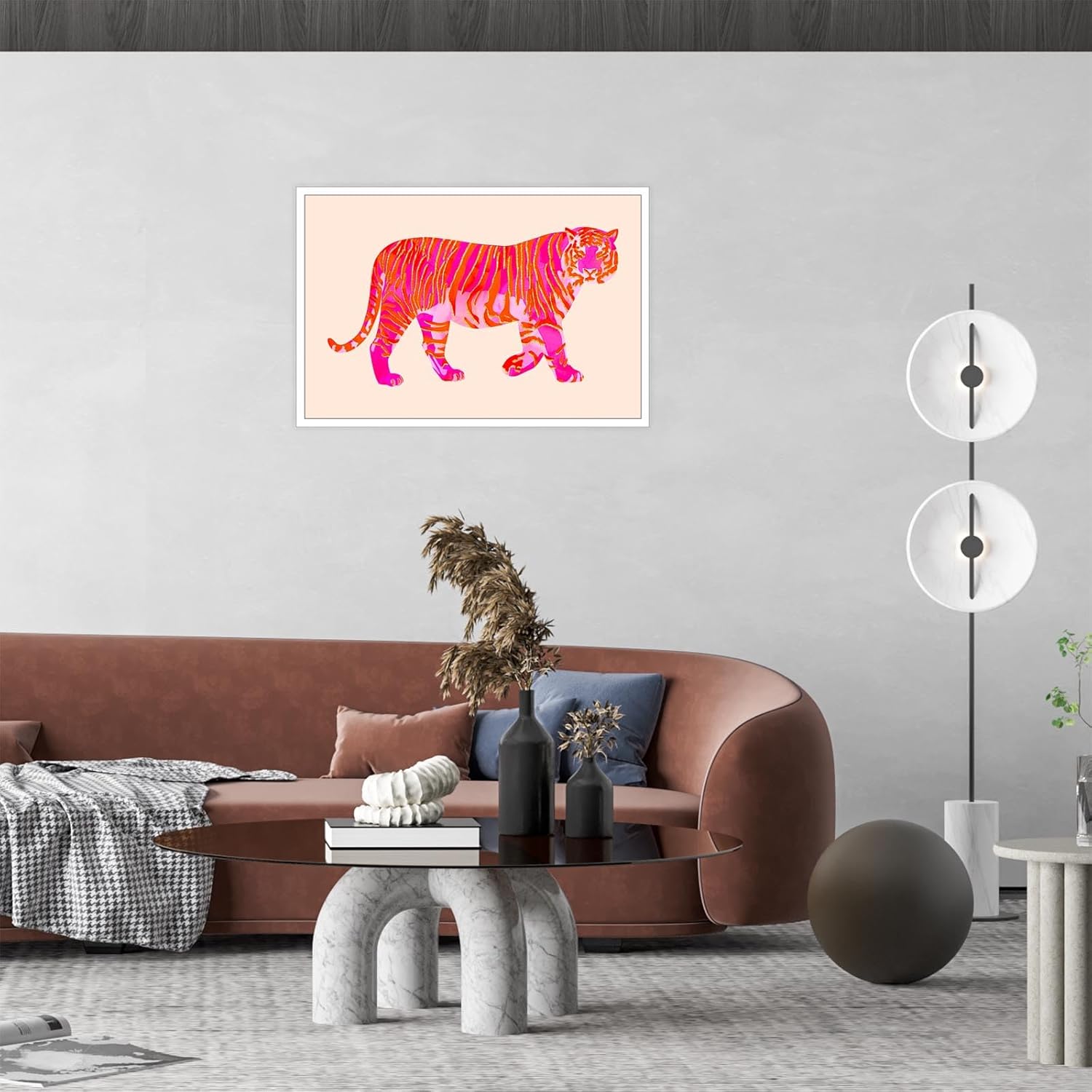 BNGFDV Lienzo de tigre rosa y naranja funky para pared, póster moderno de animales preparados para dormitorio de niñas, dormitorio universitario,