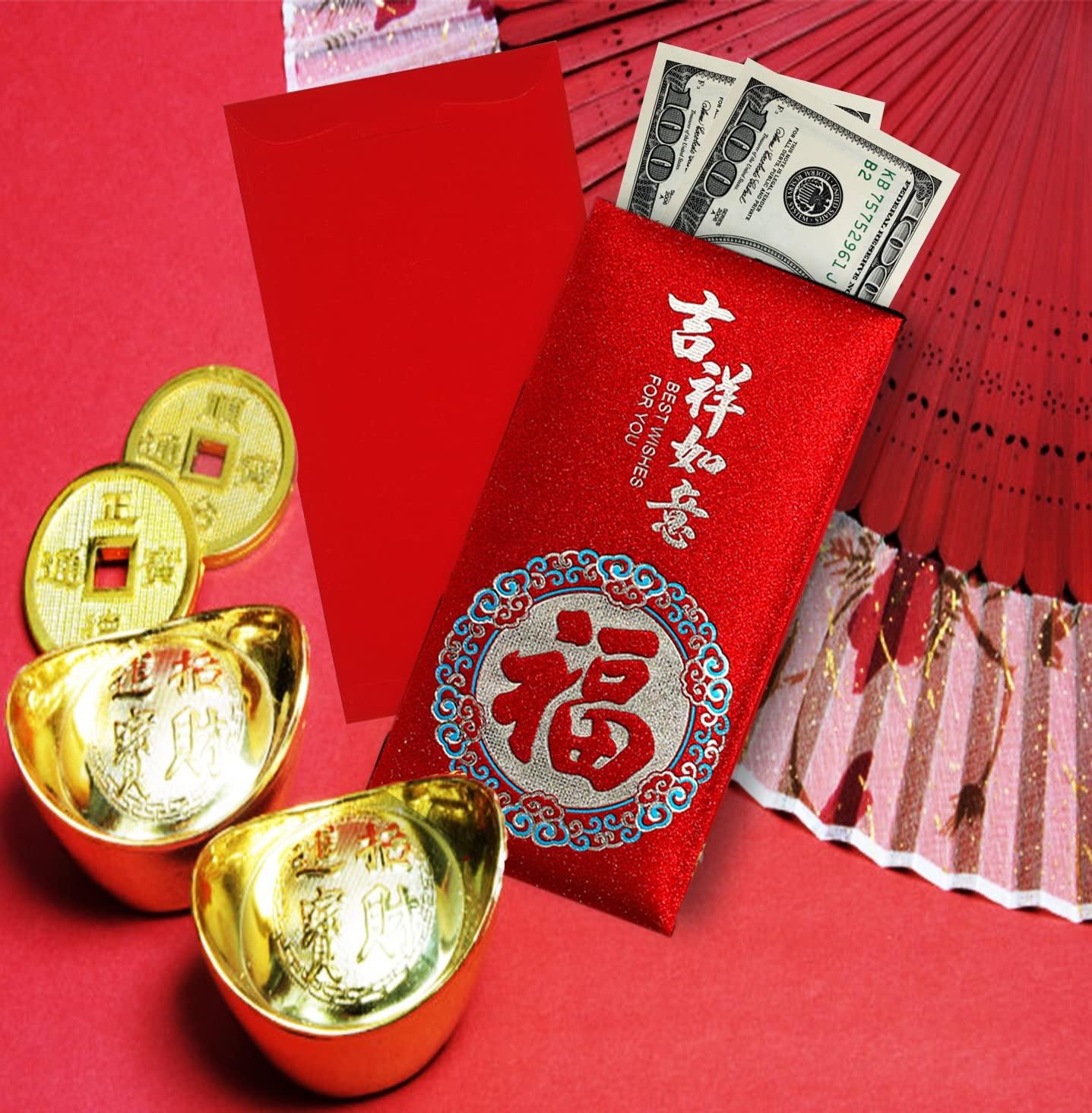 12 sobres rojos, sobres de dinero, sobres de efectivo, elemento chino, festival de primavera, dinero de bolsillo Lucky Hong Bao para cumpleaños,