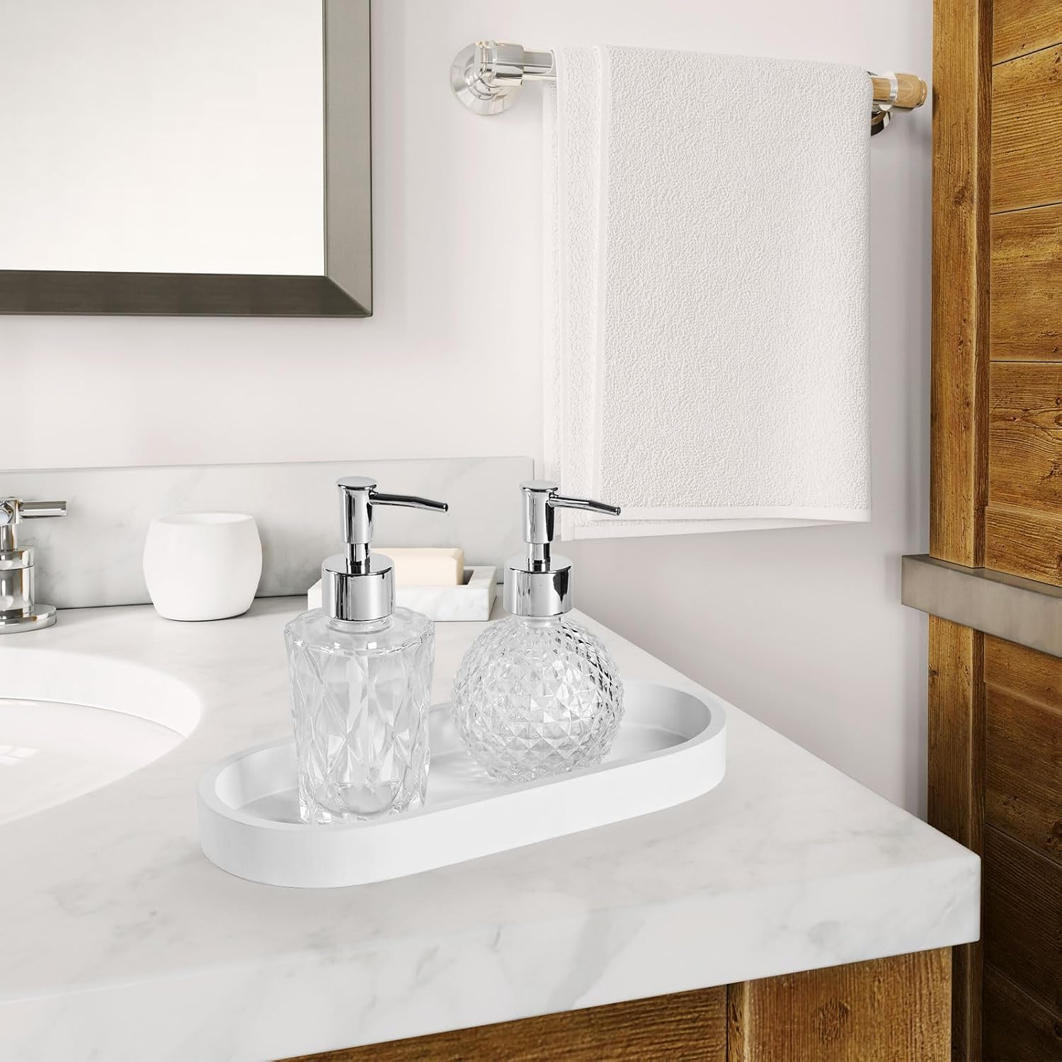 Bandeja ovalada de tocador de baño, pequeño organizador decorativo de bambú para encimera de cocina, tanque de inodoro y tocador, bandeja de velas y