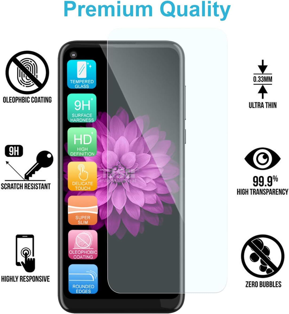 TJS Funda compatible con T-Mobile Revvl 6X 5G, Revvl 6 5G, con protector de pantalla de vidrio templado, funda híbrida de doble capa a prueba de
